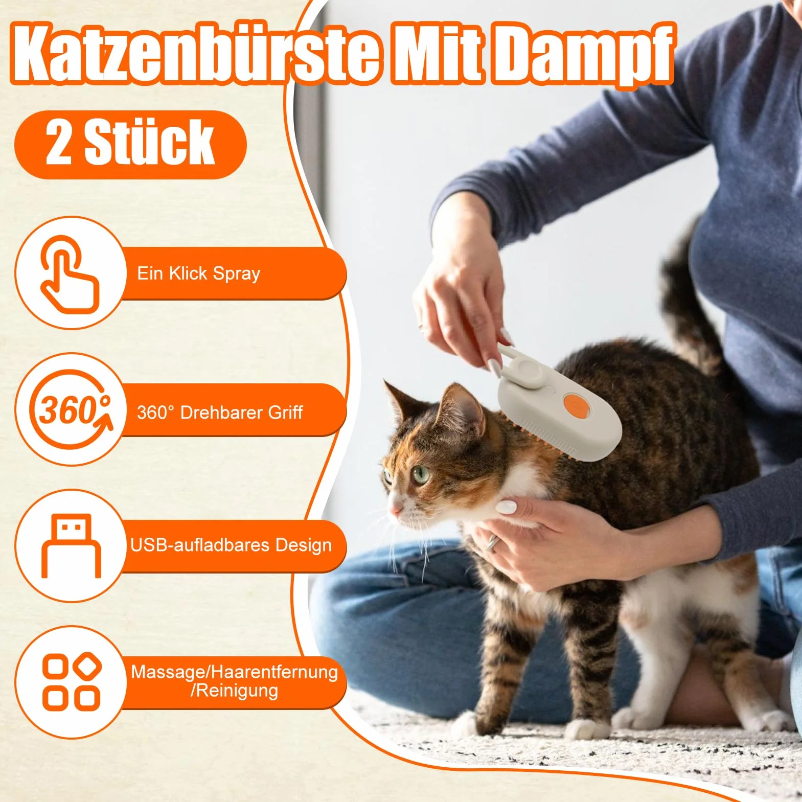 Szczotka parowa dla kota i psa 2 szt khaki przenośna zdejmowana