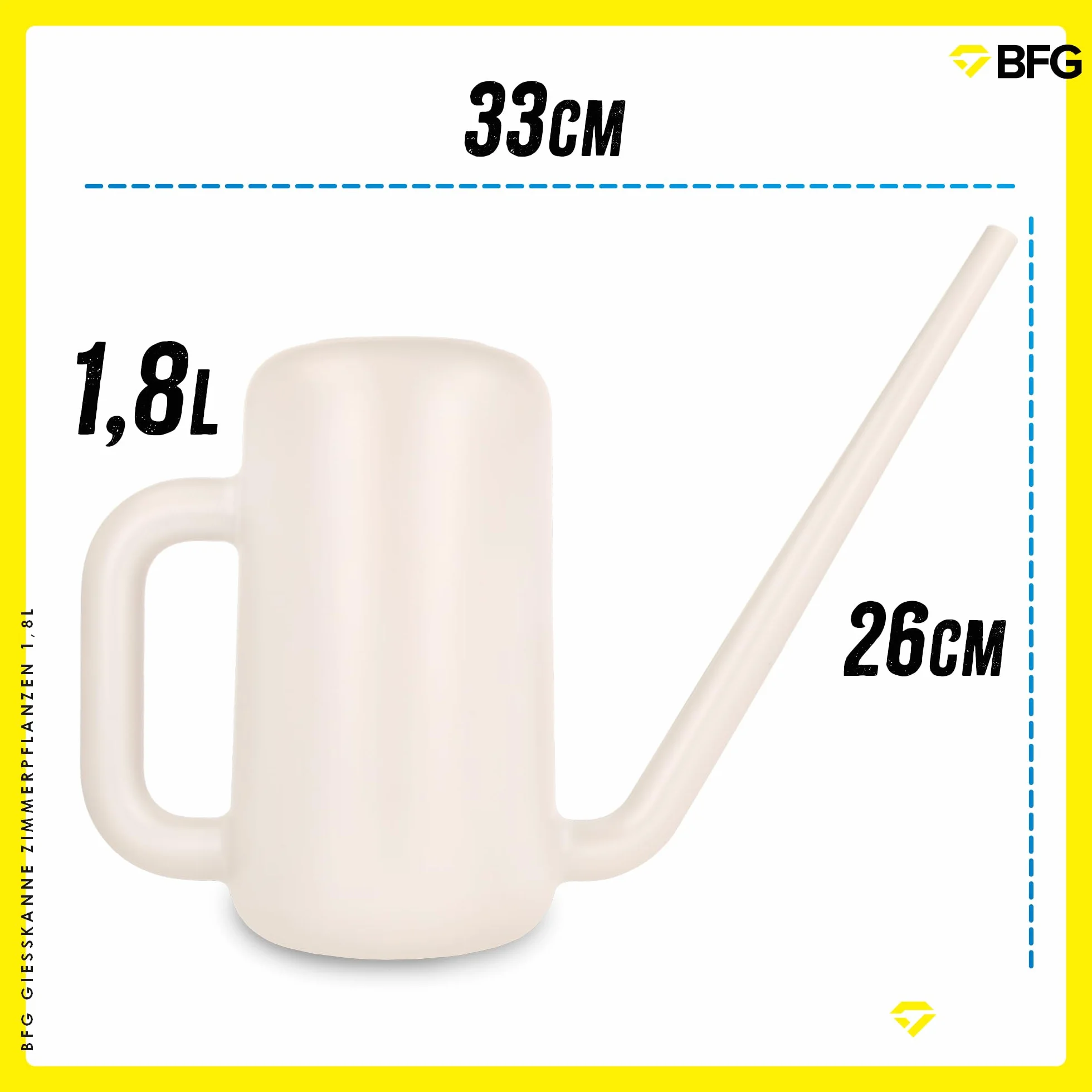 BFG Konewka do Podlewania Roślin Domowych 1,8 l - Wykonana z Plastiku Pochodzącego z Recyklingu - z Długą Wylewką Ułatwiającą Podlewanie (Kość Słoniowa)