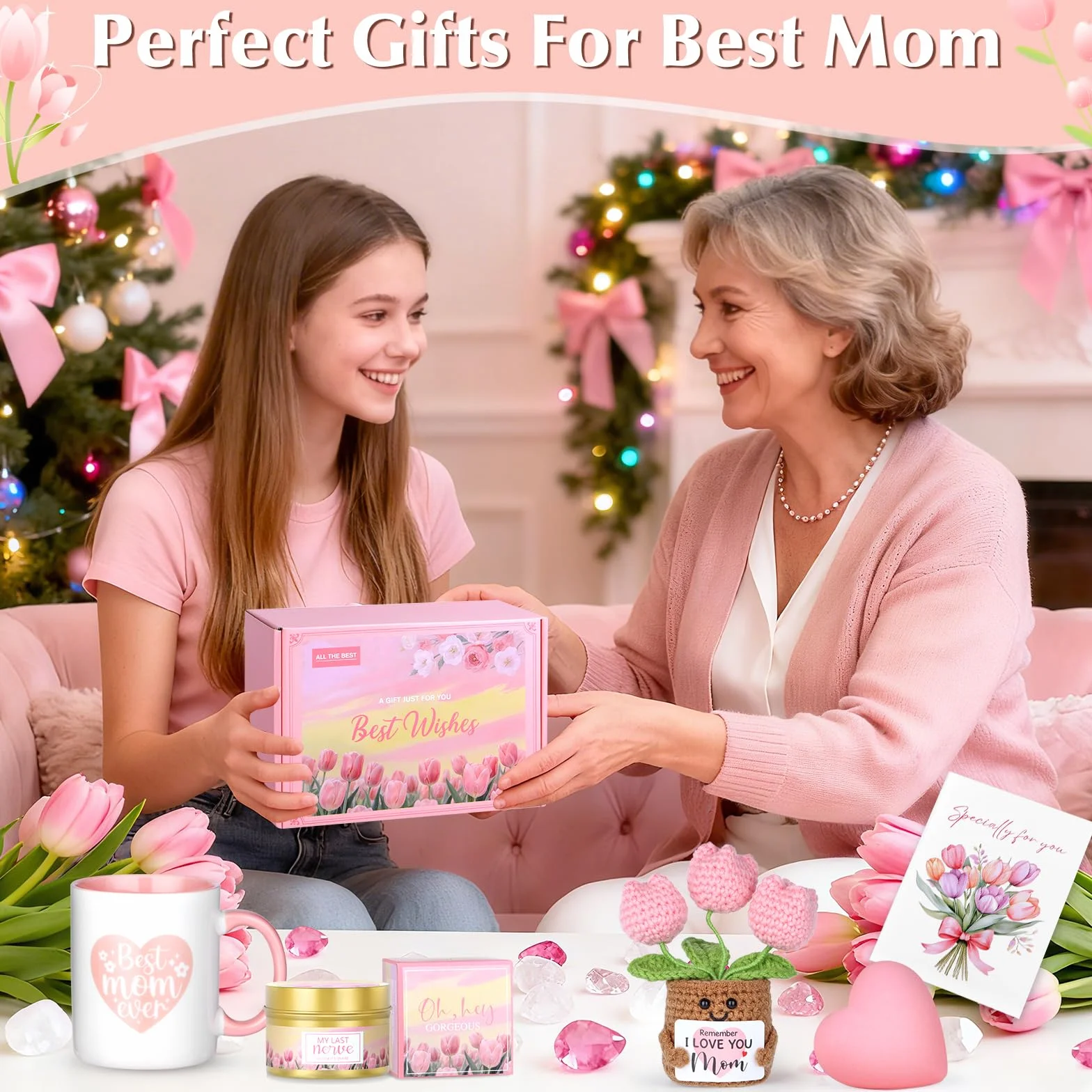 MUJUZE Prezenty świąteczne dla mamy, prezenty urodzinowe dla mamy, "I Love You Mom" zestaw upominkowy od córki syna, prezenty świąteczne dla mamy, wdzięczny za prezent matki