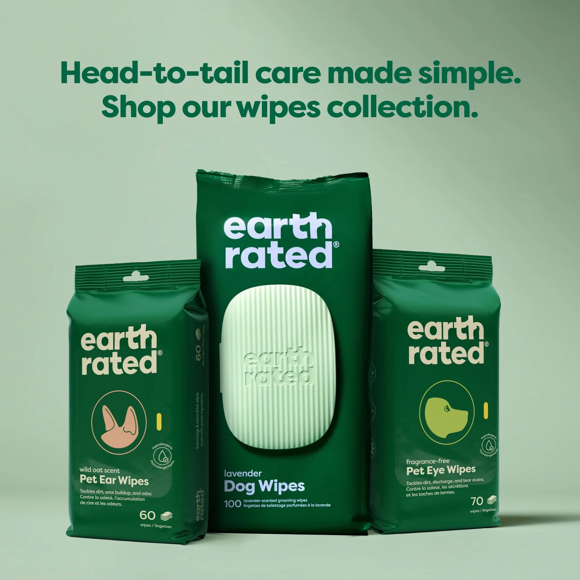 Earth Rated Chusteczki dla Psów Hipoalergiczne Czyszczące Nawilżające Zapach Lawendy 400 Sztuk