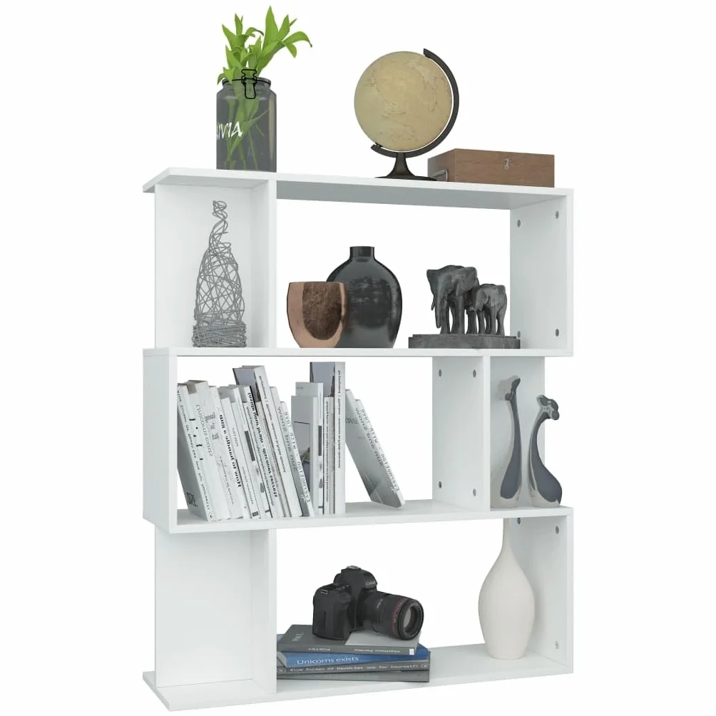 Générique Biblioteka 3 przegródki biały 80x24x96 cm Drewno Ingenierie | 6 małych przegródek, półka na książki DVD, oddzielna część, łatwa do czyszczenia, montaż w zestawie