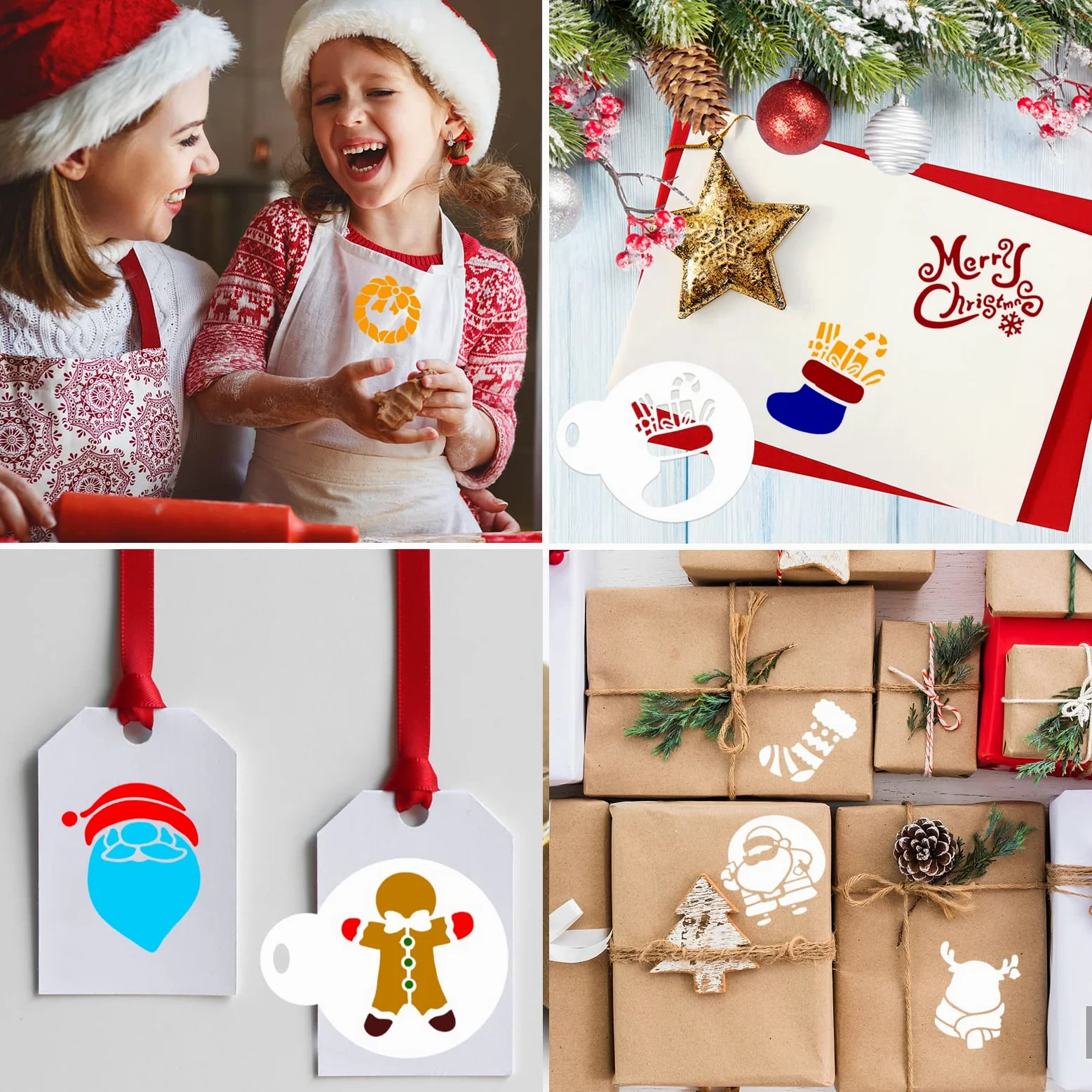 Qpout 20 szt. Boże Narodzenie szablon do ciasteczek forma do pieczenia, Boże Narodzenie impreza kremówka dekoracja do kawy wytłaczana forma, śliczna dekoracja deserowa rysunek forma narzędzia na prezenty świąteczne prezenty świąteczne prezenty świąteczne