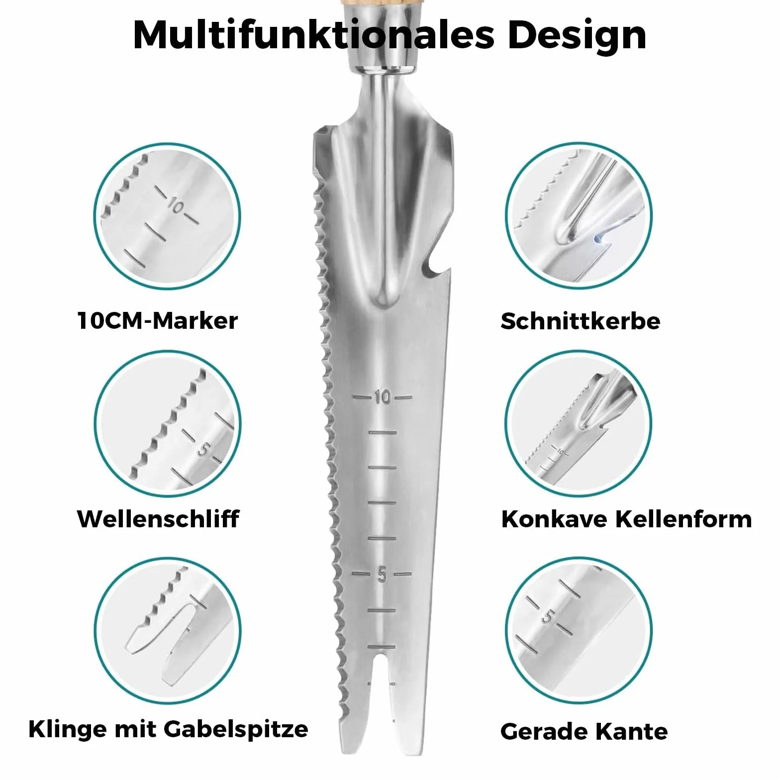 MOGADEE® nożyce do chwastów ze stali nierdzewnej 2 sztuki, z funkcją sadzenia, wielofunkcyjny ręczny chwastownik z drewnianą rączką, urządzenie do usuwania chwastów, do kopania, pielenia