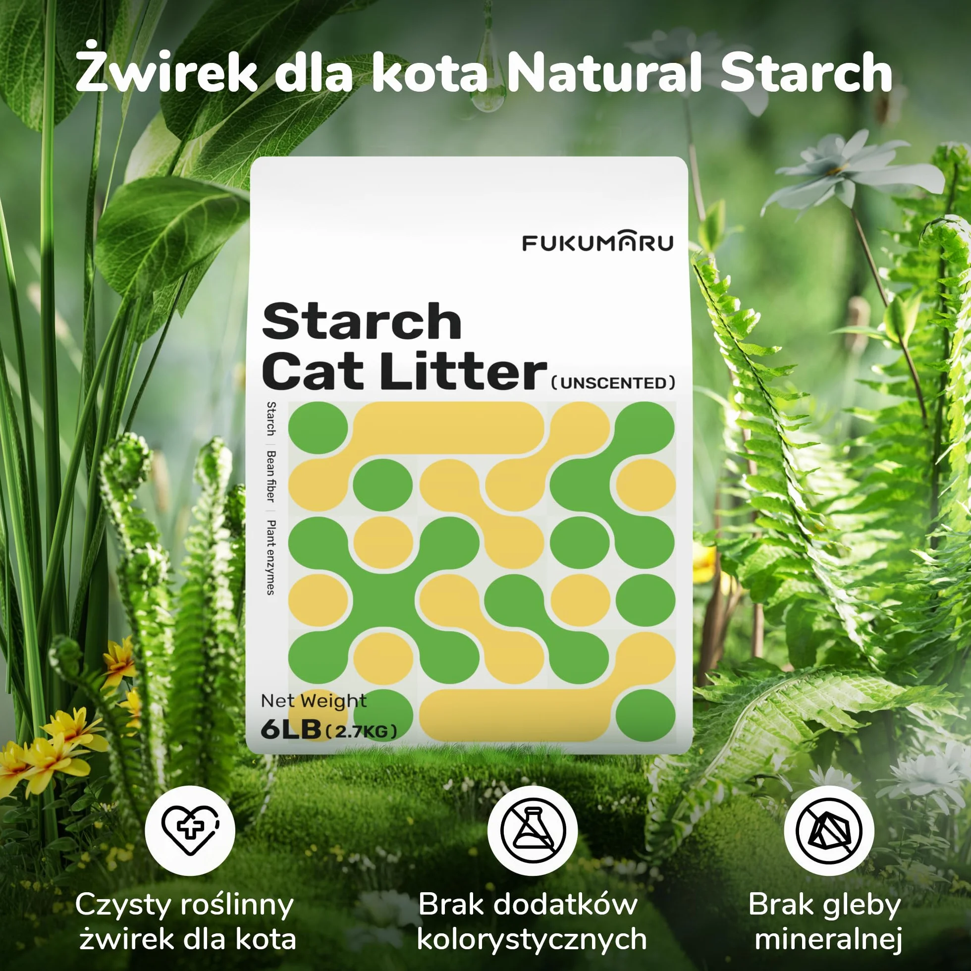 FUKUMARU Cassava Cat Litter, zbrylający się żwirek dla kota, naturalny, bezzapachowy, 6lb x 4bags