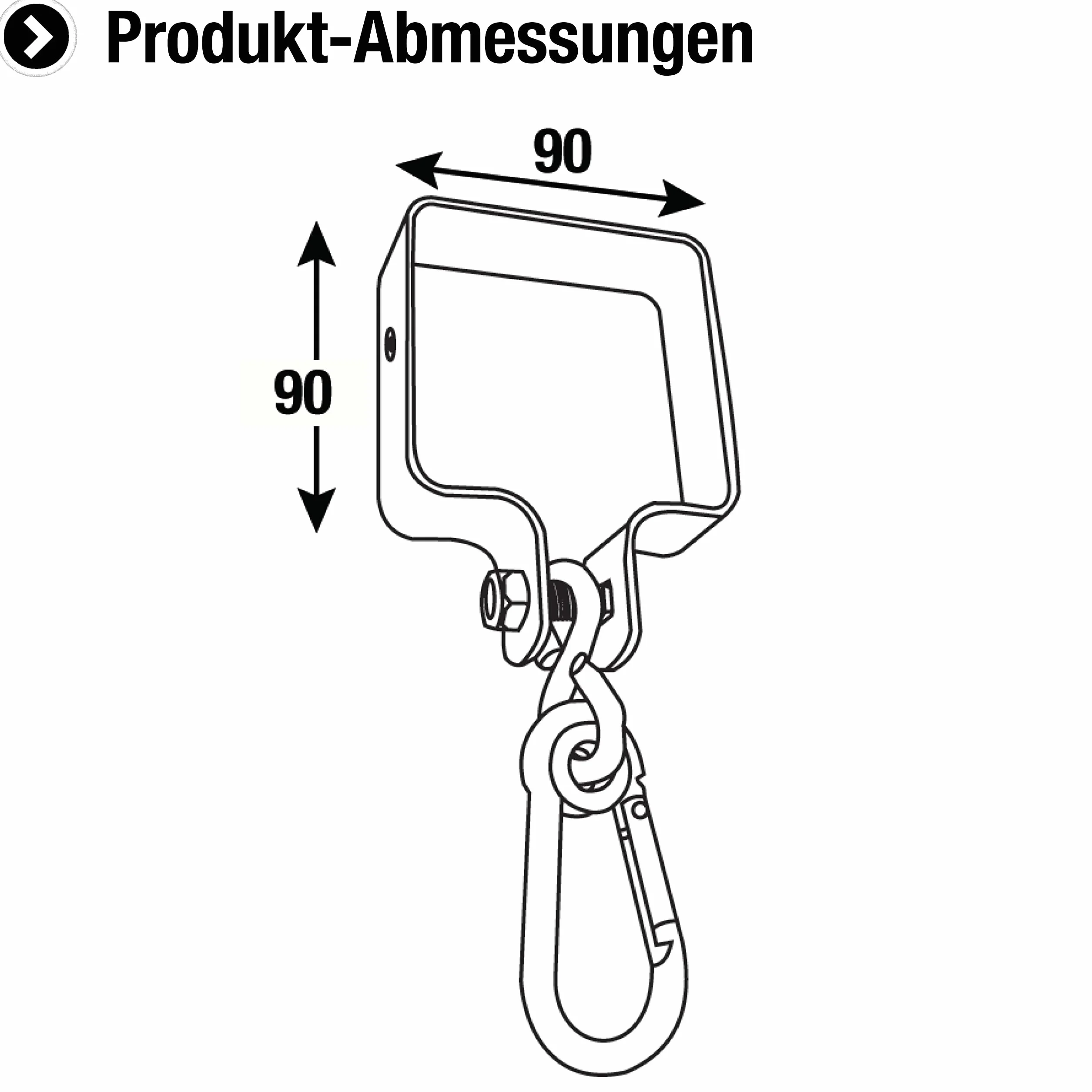 Connex Haczyk na huśtawkę – z mankietem i karabinckim – 90 x 90 mm – udźwig 200 kg – 1 sztuka – hak do mankietów