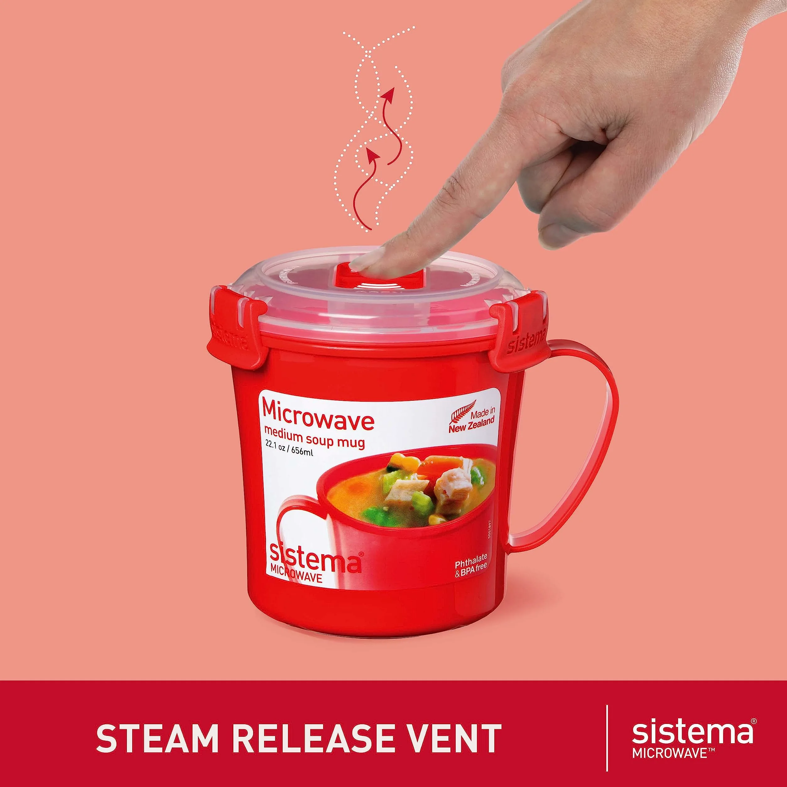 Sistema Kubek do Mikrofalówki, Czerwony/Bezbarwny, 656 ml