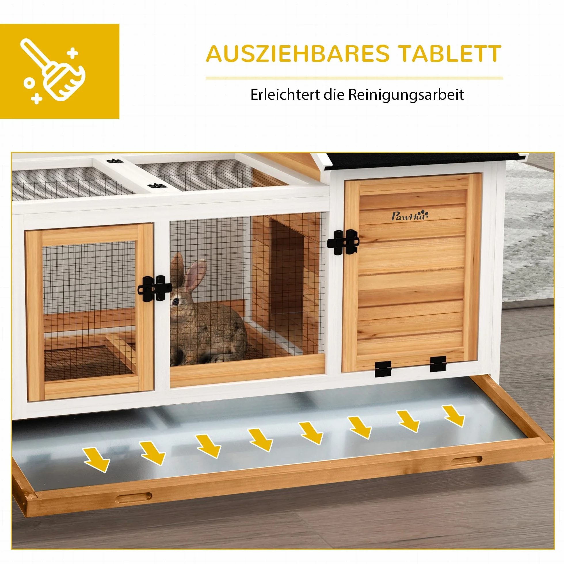 PawHut Kurnik dla królików karłowatych 108 x 58 x 73,5 cm Klatka dla małych zwierząt z wybiegiem