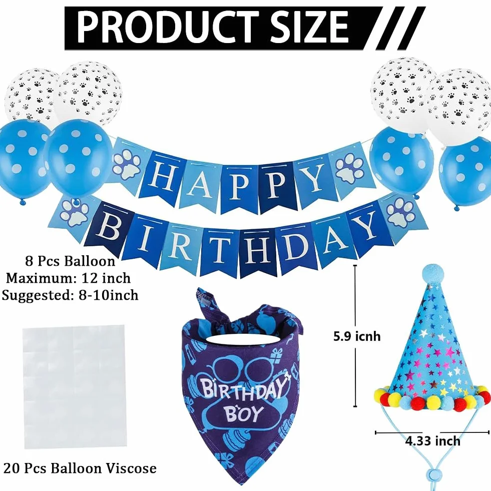 Bekecidi Urodzinowa bandana dla psa, czapka, zestaw banerów, chłopiec, pies, czapka imprezowa, trójkątny szalik, baner z okazji urodzin, dekoracje imprezowe, artykuły dla zwierząt domowych, stroje dla