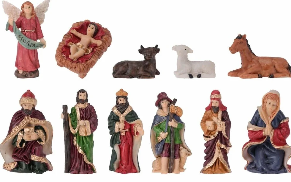 zeitzone Przepiękne figurki do szopki bożonarodzeniowej, zestaw ręcznie malowany Szopka na Boże Narodzenie, 11-części