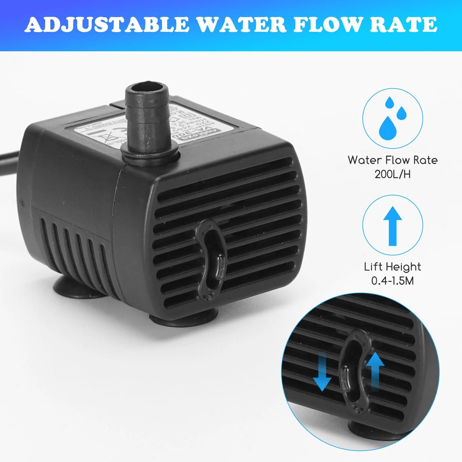 Nobleza - Mini pompy wodne (200 l/h - 3 W), ultracicha pompa akwariowa o wysokim skoku, fontannowa z kablem zasilającym 0,6 m, z 2 dyszami do akwariów, posągów