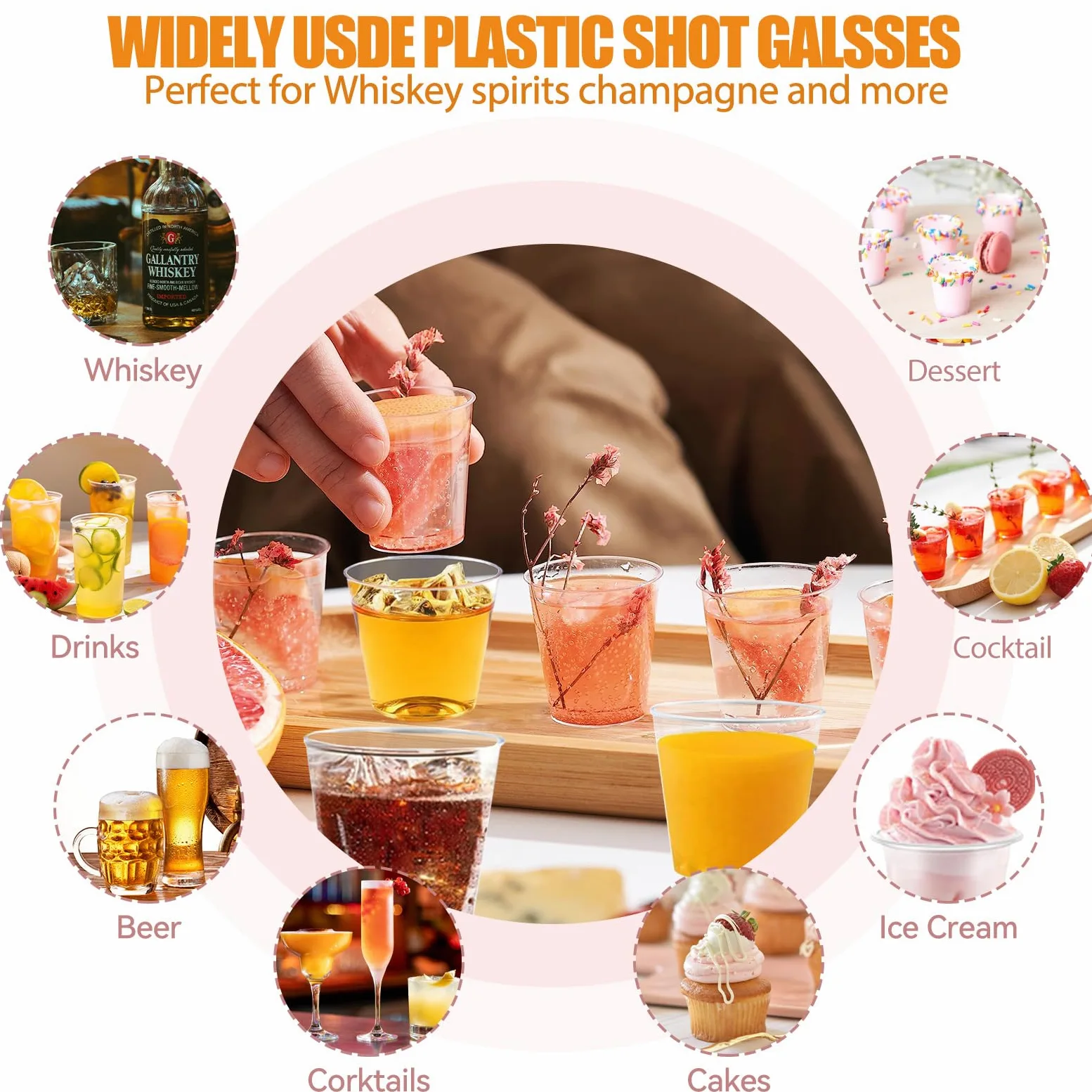 Szklanki do shotów, 200 szt., z tworzywa sztucznego, 30 ml, wielokrotnego użytku, przezroczyste plastikowe kieliszki, do degustacji, imprez, wesel