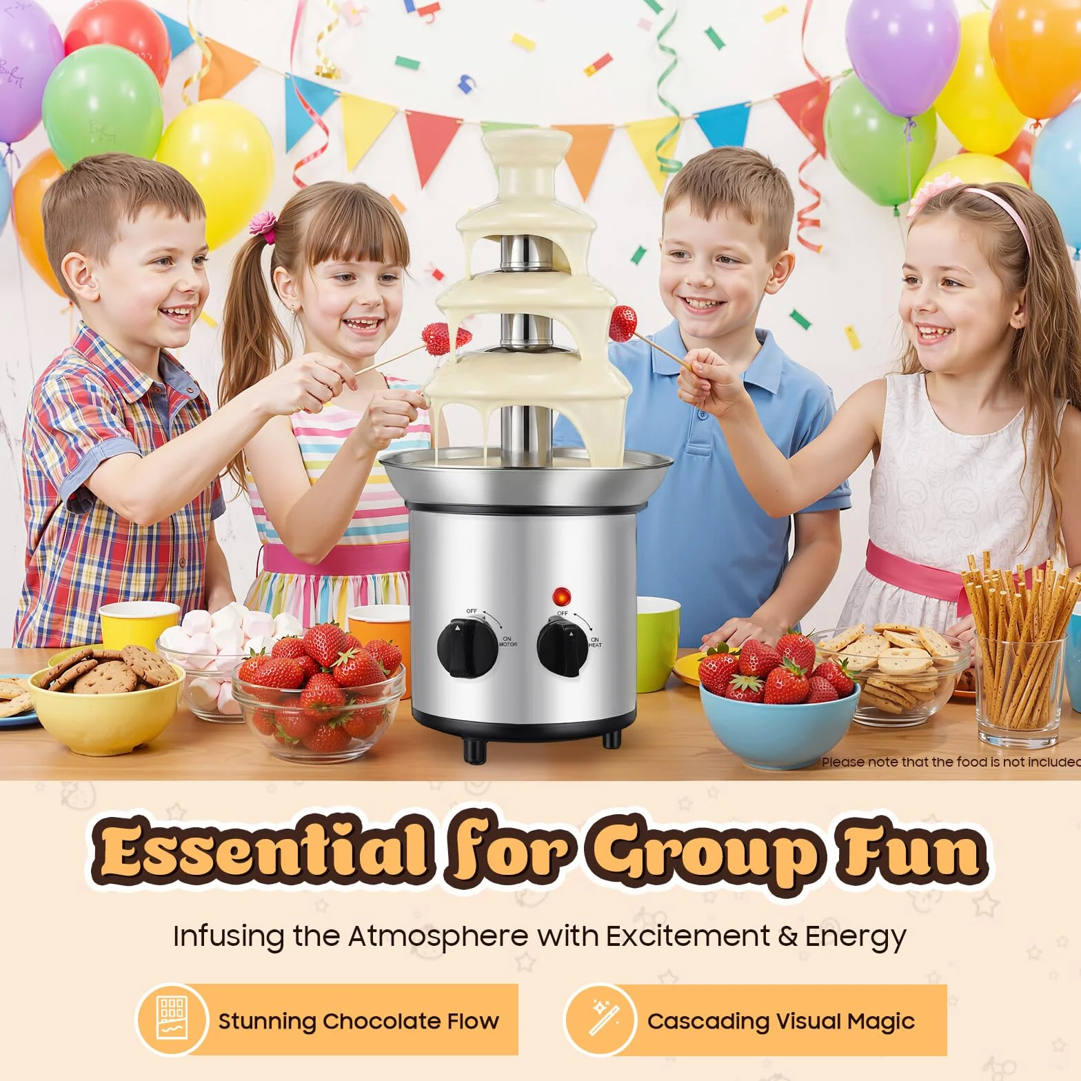 Fondue czekoladowe, 4 poziomy, z funkcją topienia, 170 W, elektryczna fontanna czekoladowa, do fondue czekoladowego, pojemność 1,8 l, stal nierdzewna, na imprezę, urodziny, wesele