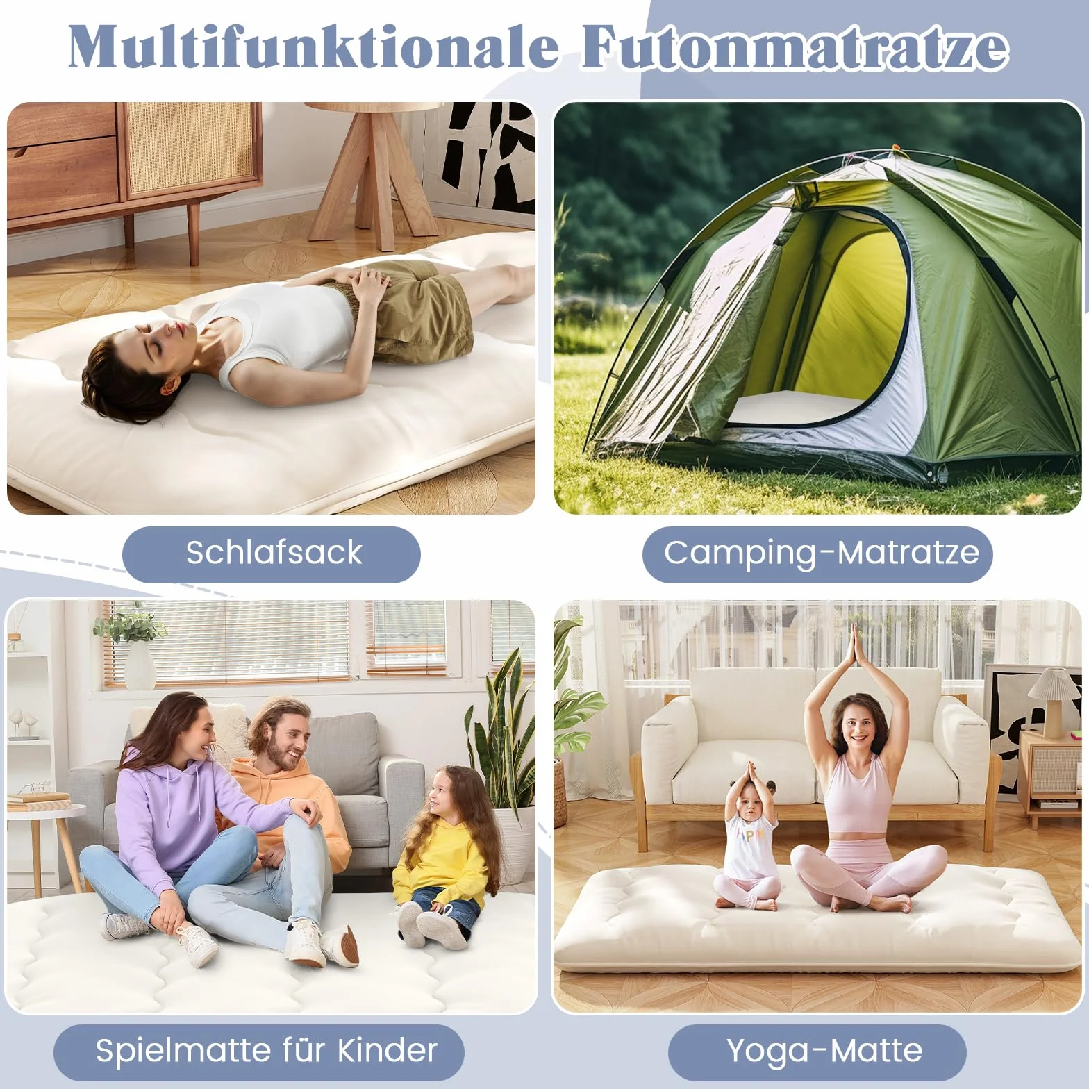 COSTWAY Japoński materac futon, mata tatami, materac podłogowy, składany materac z poszewką nadającą się do prania, składana mata do spania z torbą do noszenia, beżowy, 90 x 200 cm