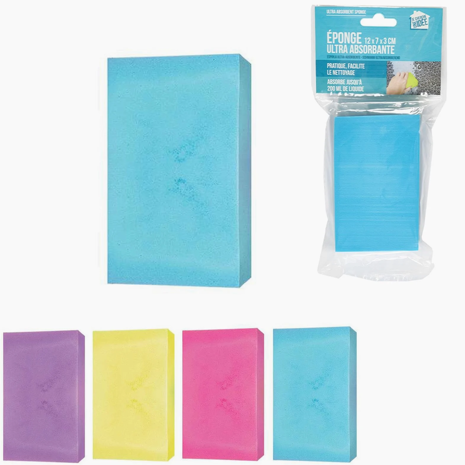 Je cherche une idée me2129 Esponja Super Absorbente, PVA, Azul/Rosa/Verde/púrpura, 11,2 x 7 x 3 cm
