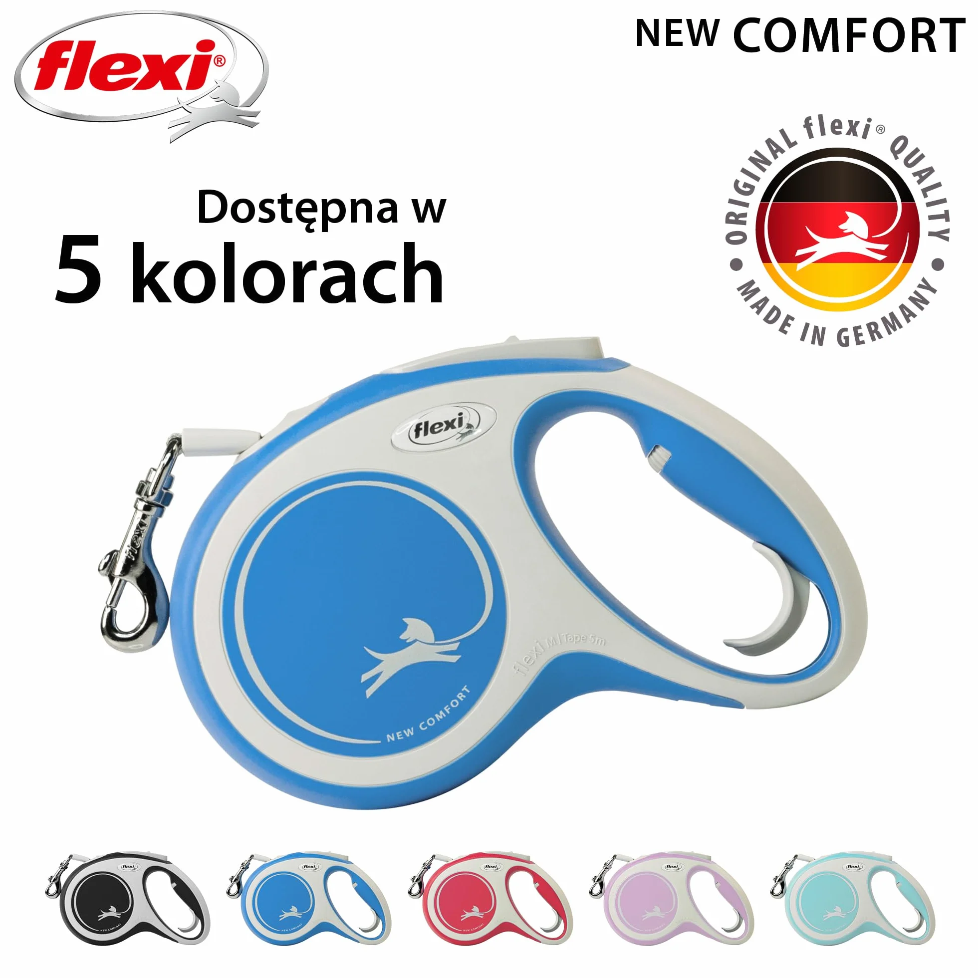 Kerbl Flexi smycz New Comfort smycz na kółkach, smycz dla psa, niebieska, 25 kg