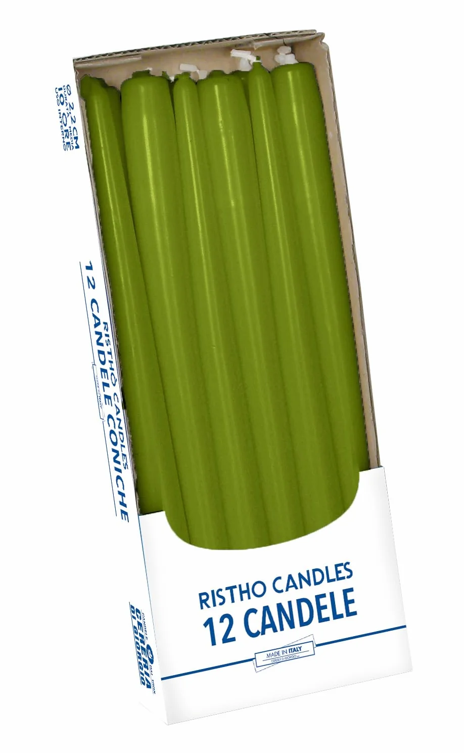 Świece stożkowe oliwkowo-zielone 12 sztuk 30 cm 2,2 cm