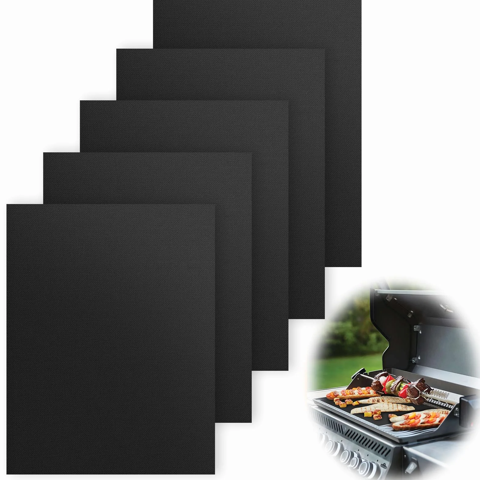 5 SZTUK Grill Grill i Wędzarnia, Mata do grillowania na zewnątrz Ognioodporna, wielokrotnego użytku Akcesoria do grilla Węgiel do grilla Anty-klejący Zdrowa kuchnia