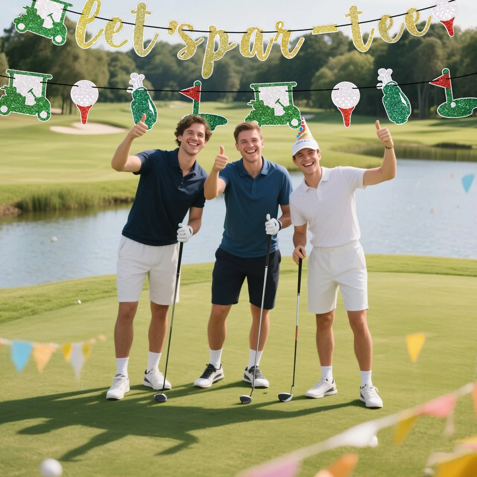 Baner Let's Par Tee, Wstępnie Rozciągnięty Dekoracje na Imprezy Golfowe Girlanda Dekoracje Wiszące Rekwizyty do Zdjęć na Urodziny Baby Shower Emeryturę Lub Imprezy o Tematyce Sportowej