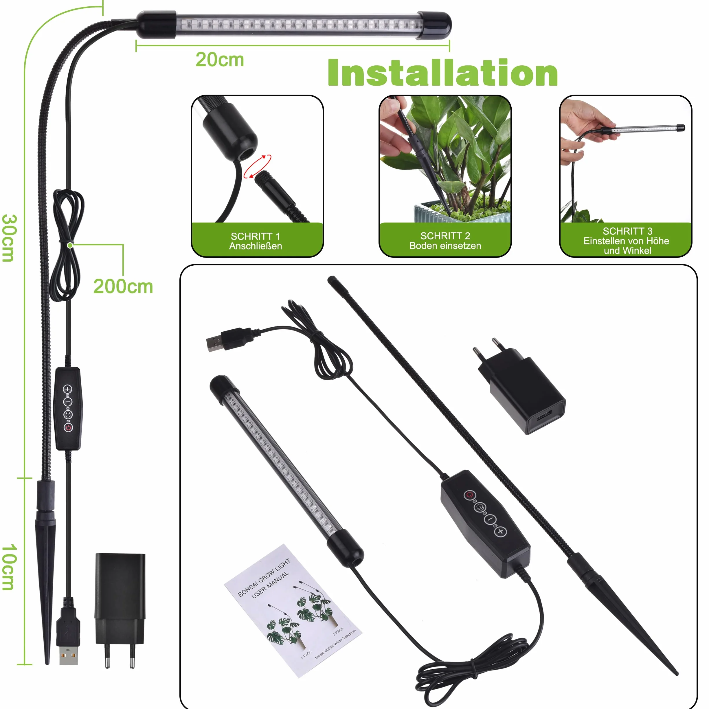 iZELL 48 LED lampa roślinna z ładowarką USB (1 paczka)