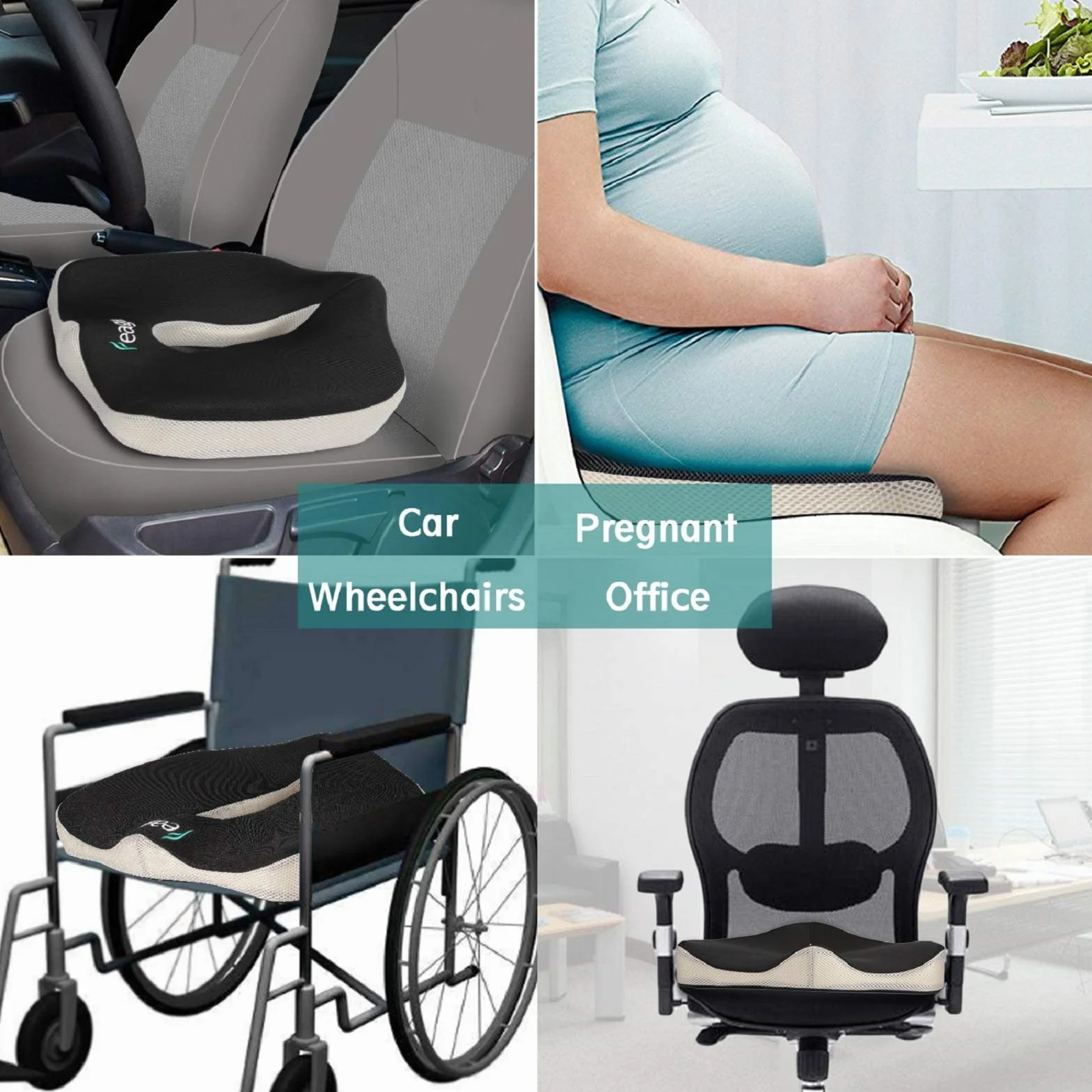 Feagar Coccyx poduszka na siedzenie, dla rwa kulszowa, hemoroidalna ulga w bólu pleców, z pianki z pamięcią kształtu, ergonomiczne podkładki do krzeseł biurowych, wózków inwalidzkich, krzeseł kuchennych, leżaków, foteli samochodowych