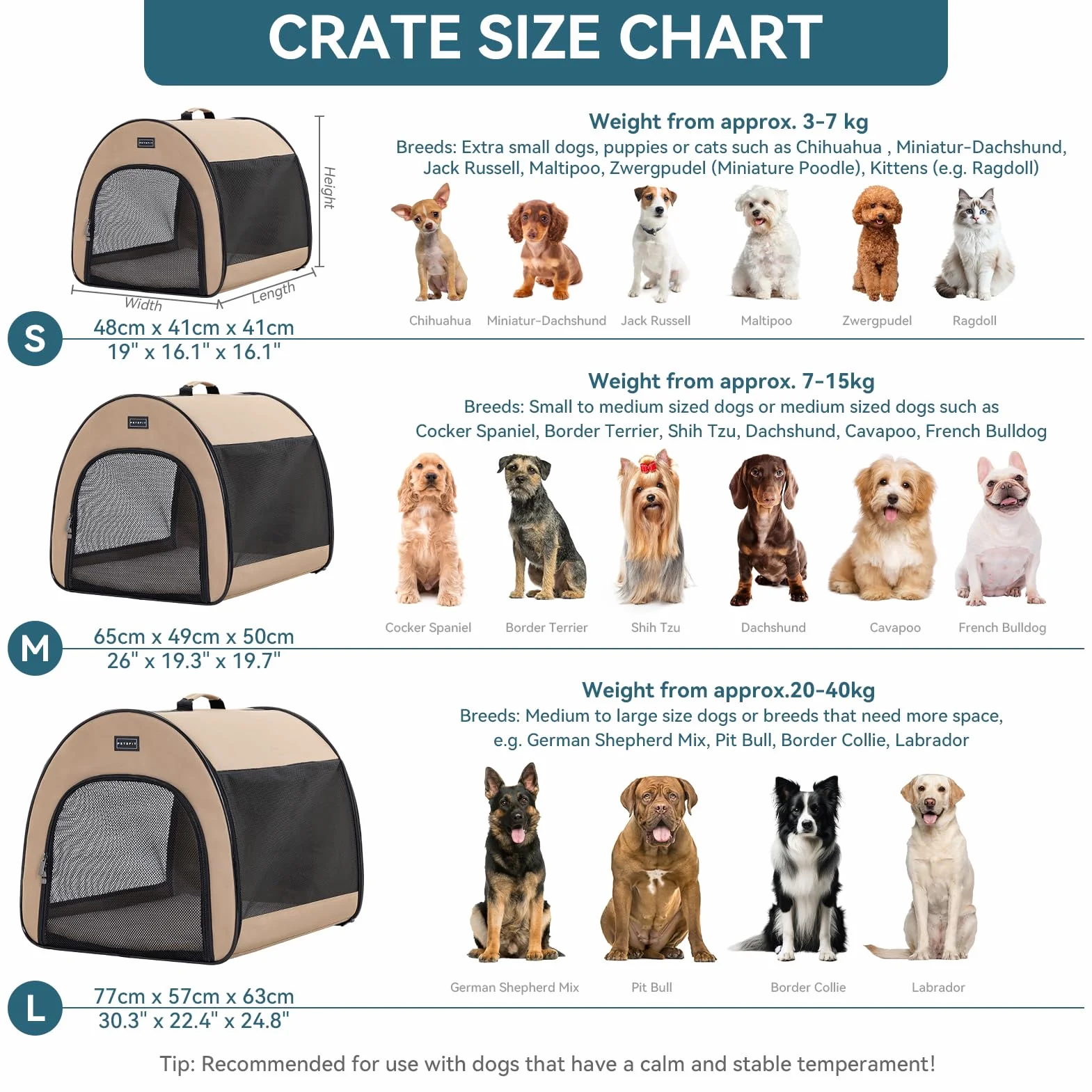 Petsfit Składany Transporter dla Psów do Samochodu 65 x 49 x 50 cm Khaki