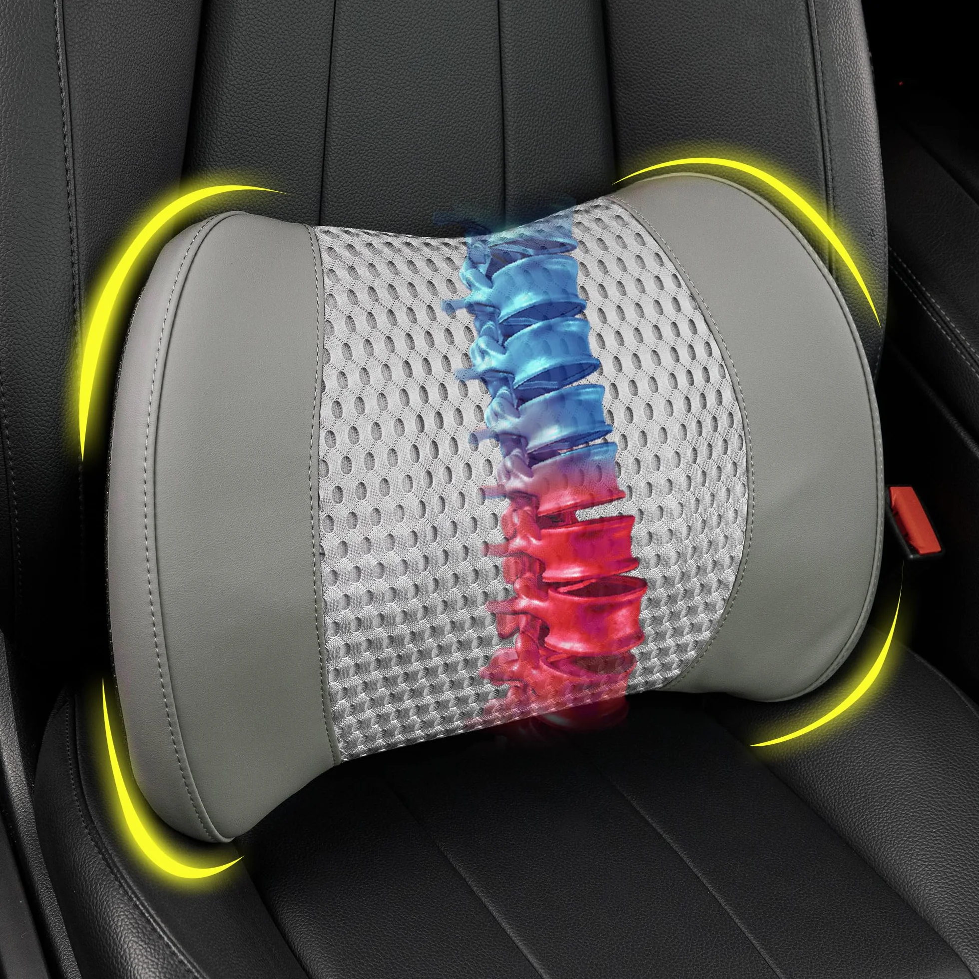 Lofty Aim Memory Foam Lumbar Support Cushion Relieves Lower Back Pain for Car, Office Chair, and Wheelchair Use, 4D Mesh Cover, Gray