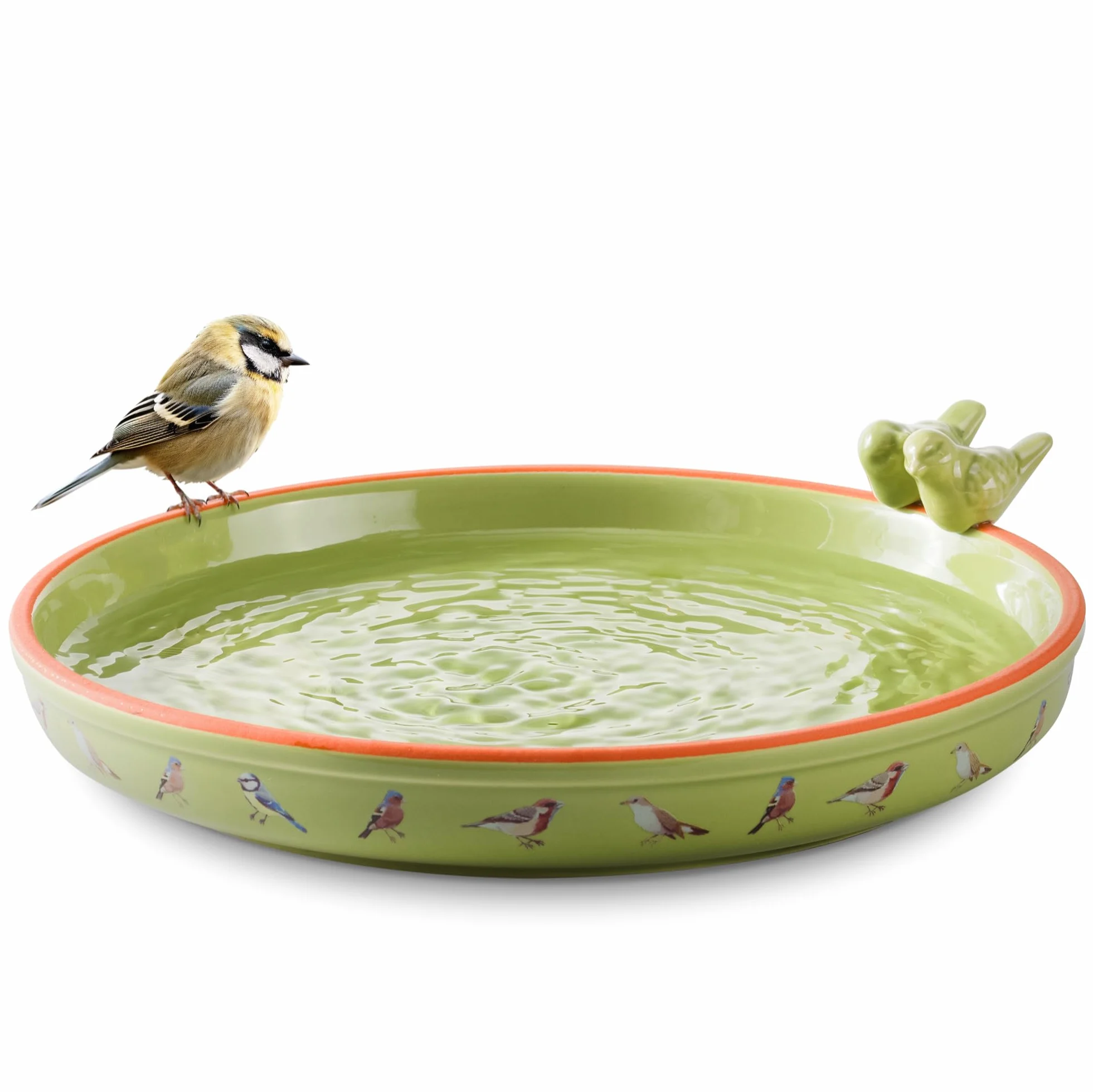 Navaris Zewnętrzna ceramiczna miska do kąpieli dla ptaków - odporna na mróz z przestronną średnicą 25 cm (9,8") - atrakcyjna kąpiel dla ptaków do ogrodu z eleganckim nadrukiem ptaków