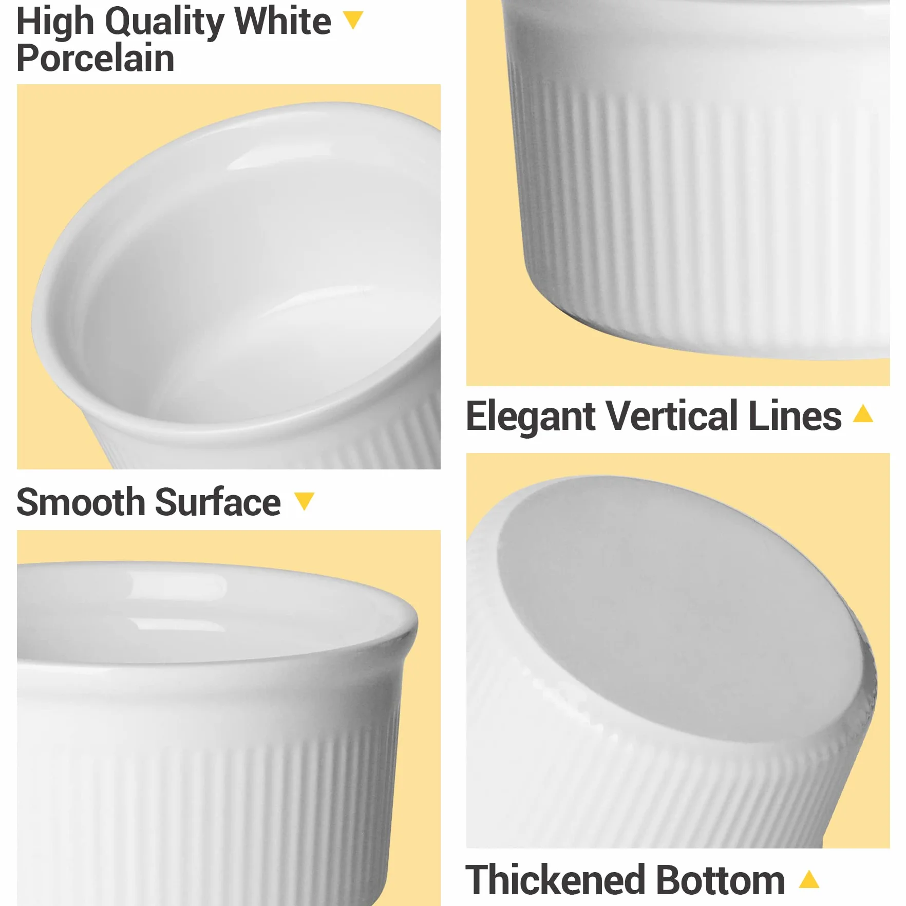 ComSaf 9 cm biała porcelanowa ramekins zestaw 6 filiżanek do pieczenia 175 ml do sufletu, creme brulee, kremów, budyni, puddingu i lodów - trwałe 170 ml