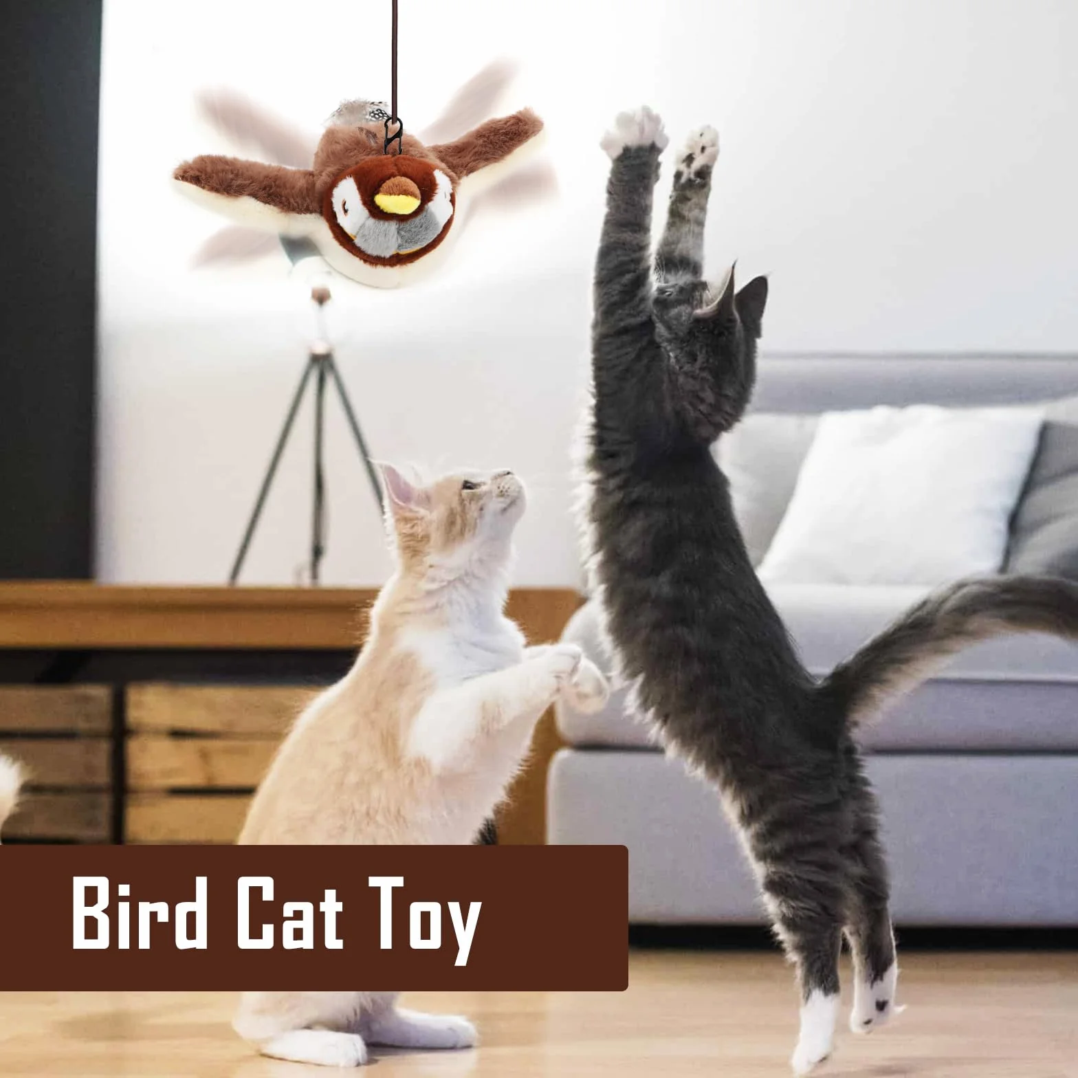MplehDa Zabawka dla kotów, interaktywna zabawka dla kotów, latający ptak dla kotów, symulowany ćwierkający ptak, Flappy Bird Cat Toy automatyczna zabawka dla kotów