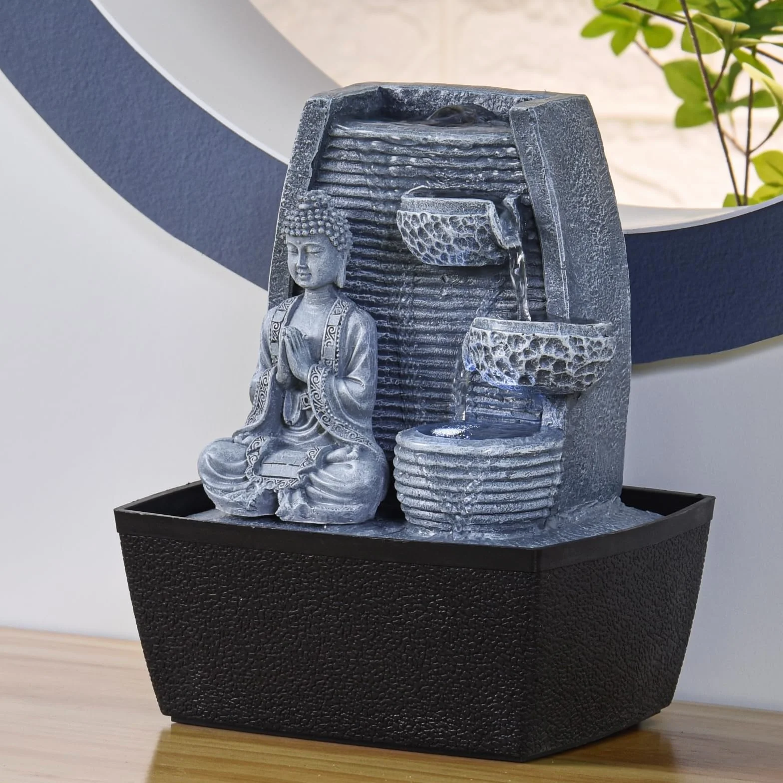 Fontanna pokojowa Feng Shui mądrość oświetlenie LED 24 cm