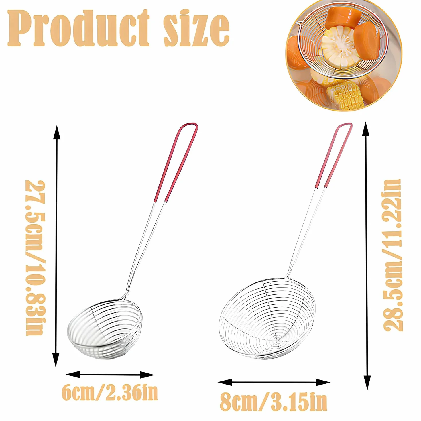 6 szt. łyżka do sitka ze stali nierdzewnej, łyżka cedzakowa ze stali nierdzewnej, łyżka cedzakowa ze stali nierdzewnej, durszlak akcesoria do fondue ryżowego, mąki cukru i herbaty (czerwony)