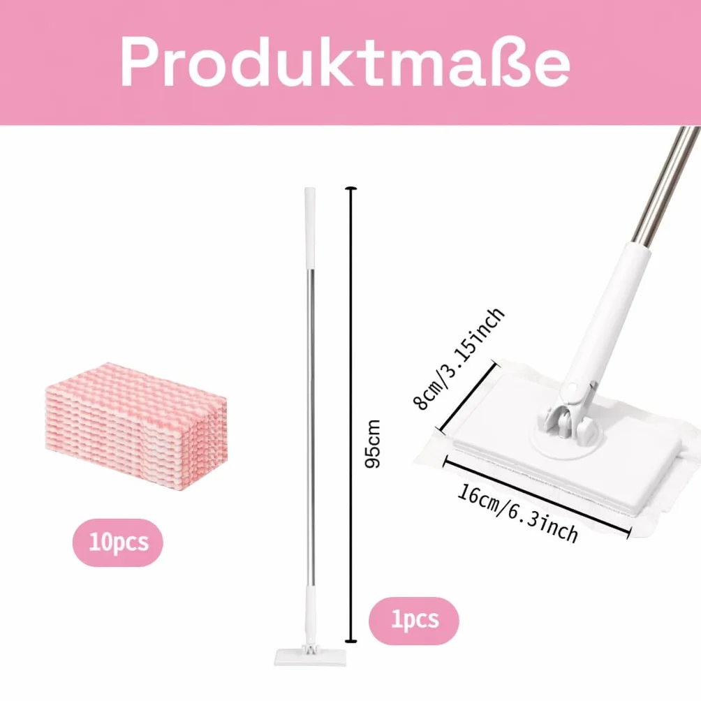 Mop z systemem zaciskowym i zaciskowym, podłoga z 10 ścierkami z mikrofibry wielokrotnego użytku, bez mycia rąk, jeden przycisk do wymiany, mini mop z automatyczną ściereczką zaciskową, do domu i
