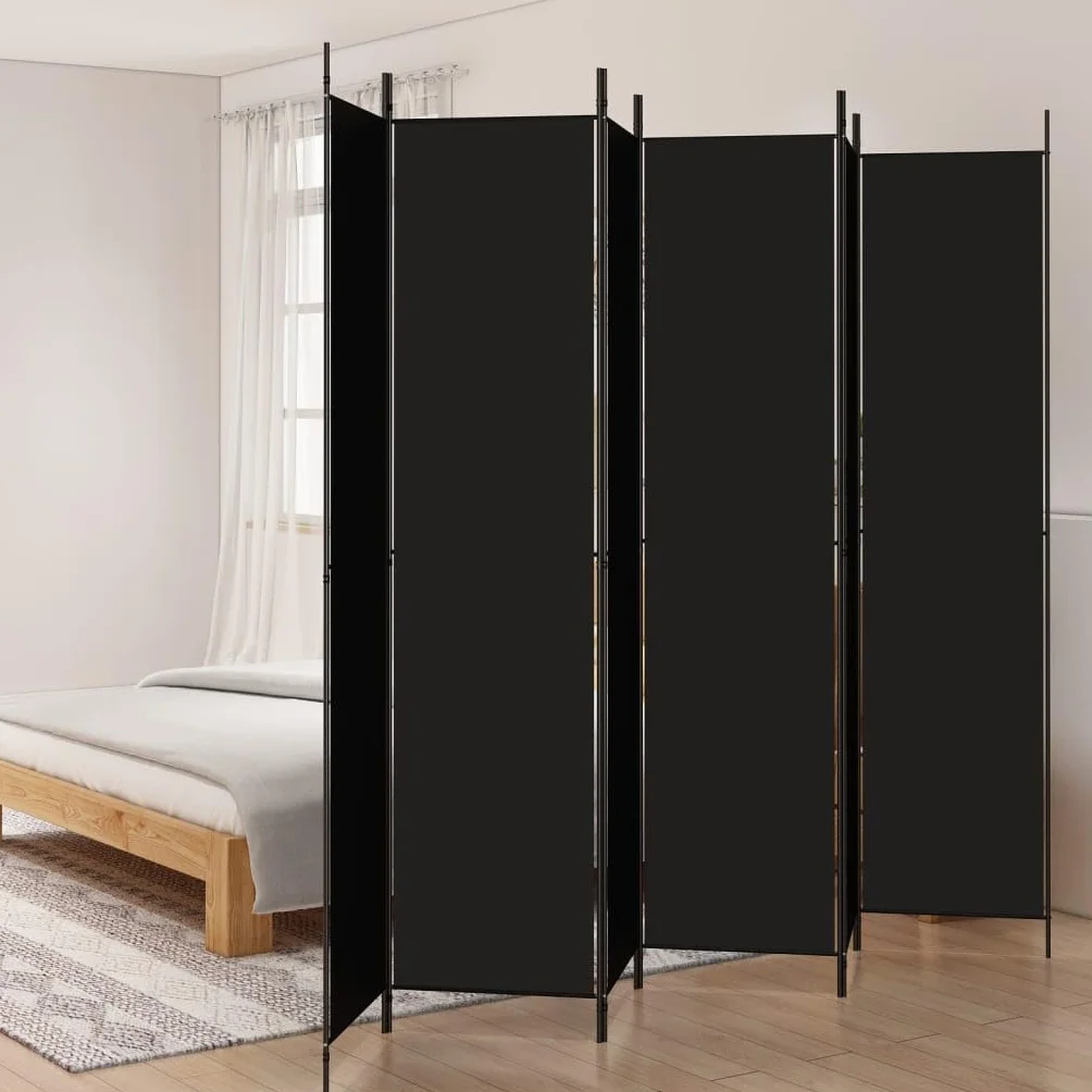 vidaXL Parawan 6-panelowy, czarny, 300x220 cm, tkanina