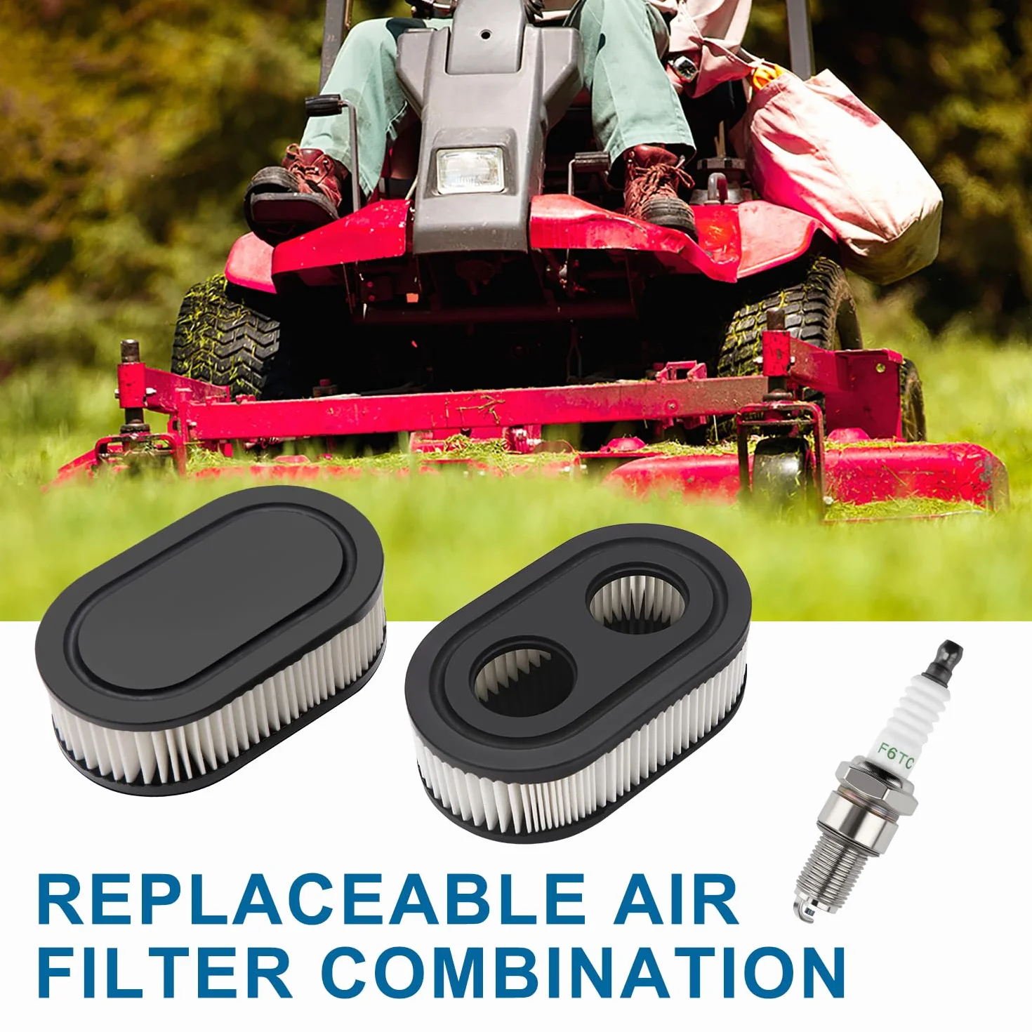 VooGenzek 1 Sztuk Filtry Powietrza i 1 Sztuk Świecą Zapłonową, Zamiennik Wkładu Filtra Powietrza do Kosiarki Ręcznej 593260, Kompatybilne z Silnikami Briggs & Stratton 798452