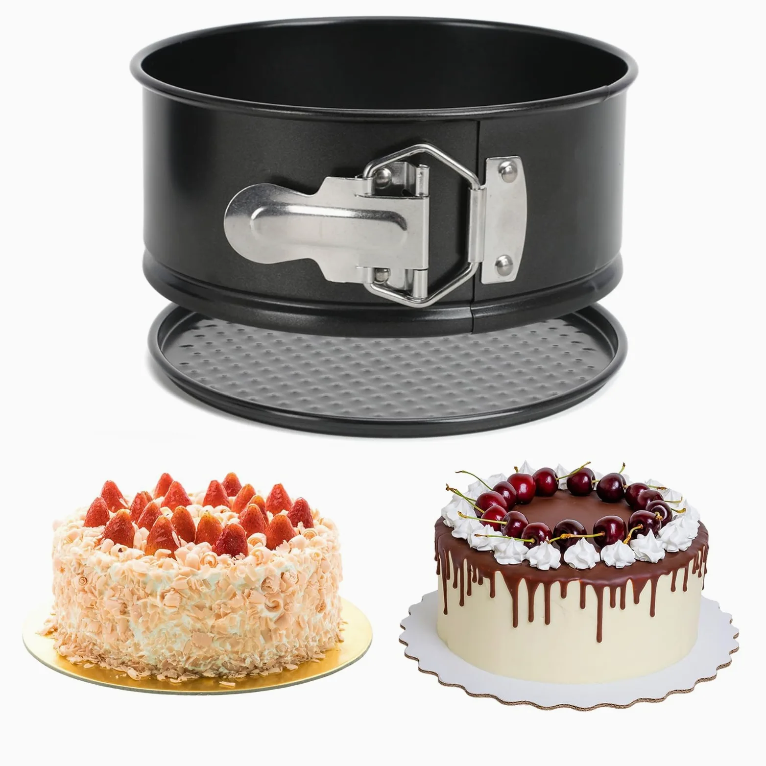 Tortownica okrągła 16 cm, czarna, okrągła forma do ciasta, z powłoką zapobiegającą przywieraniu, stal węglowa, zestaw małych foremek do pieczenia, tortownica, mała forma do ciasta serowego