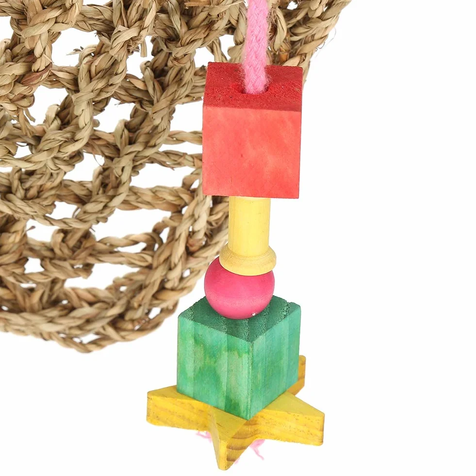 Seagrass Parrot Chew Toy | Hanging Net Mat for Bird Exercise & Entertainment | Secure Bird ToyCage Accessory | 12.6x12.6 Inches with 2 Hooks