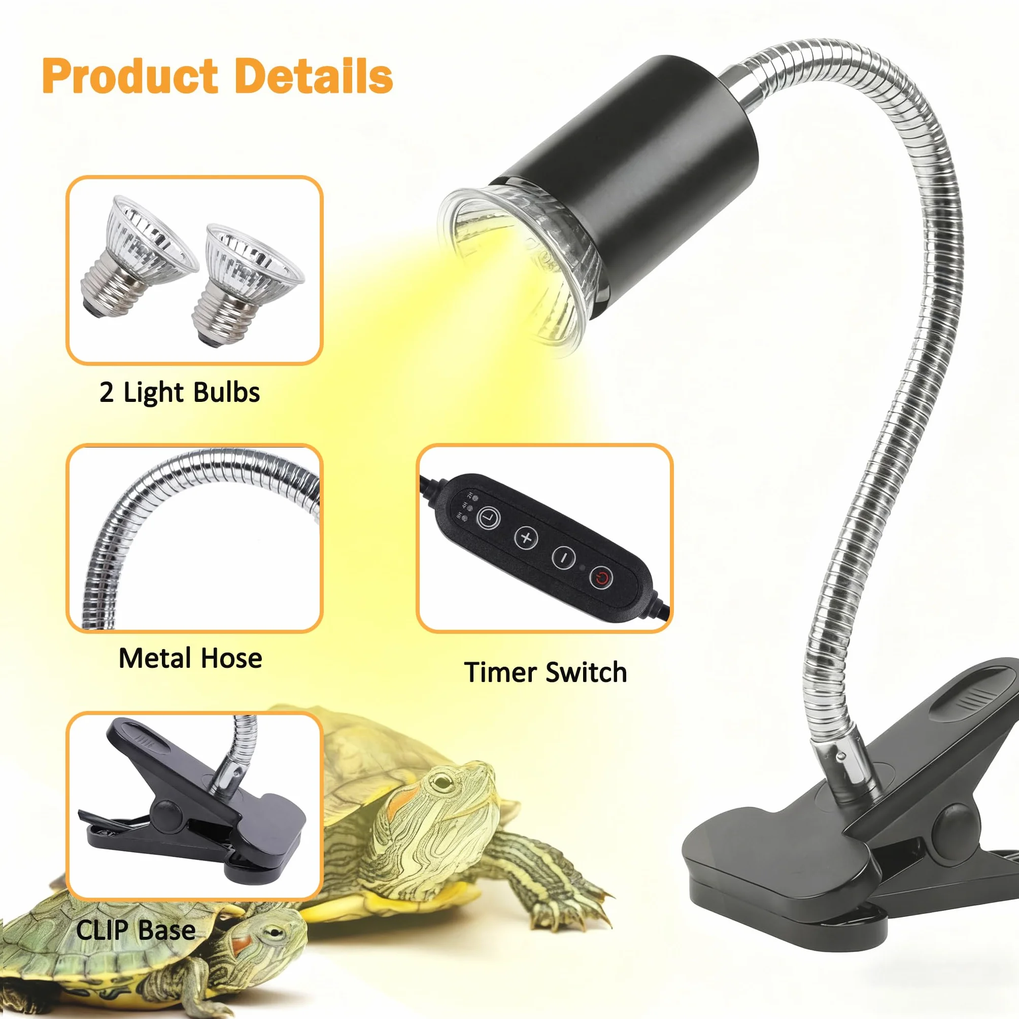 Lampa grzewcza do terrarium UVA UVB 25W+50W E27 dla żółwi, jaszczurek, gadów