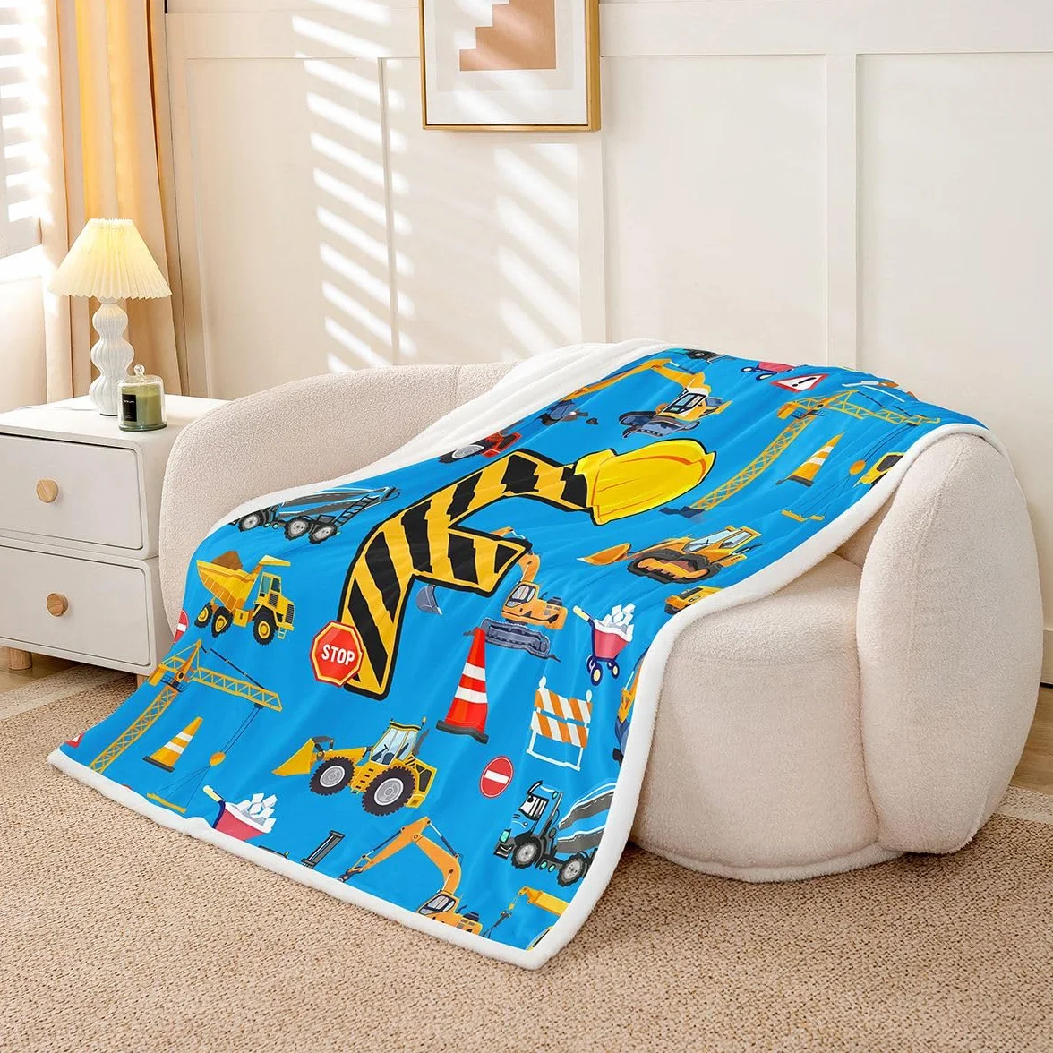 Loussiesd Pojazdy budowlane koc polarowy koparka litera F Sherpa koc dla dzieci kobiet mężczyzn pluszowy puszysty kreskówka samochód traktor królowa 228 x 229 cm na łóżko kanapę krzesło salon