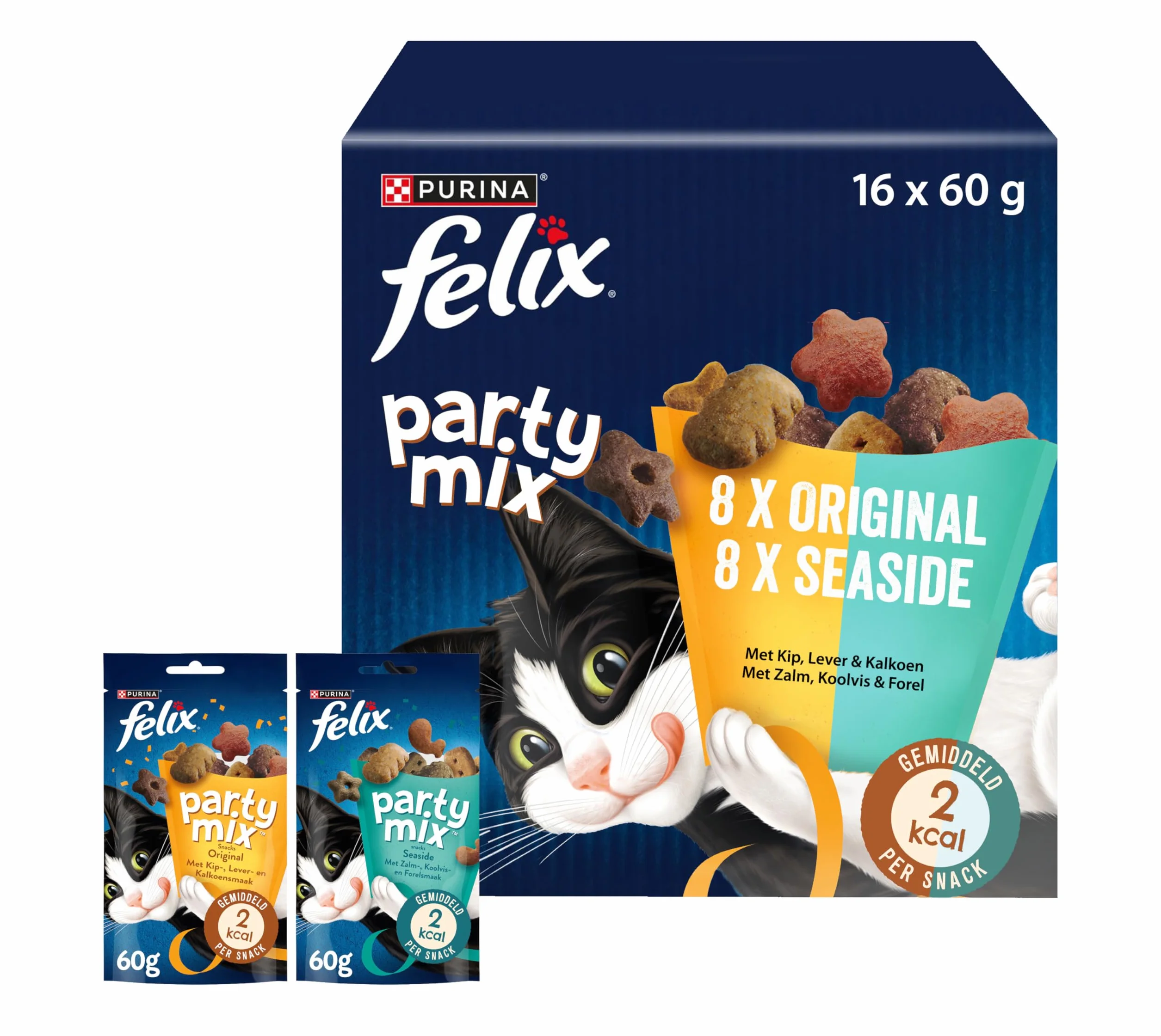 Felix Knabber Mix Przekąska dla Kotów, 2 x (8 x 60 g)