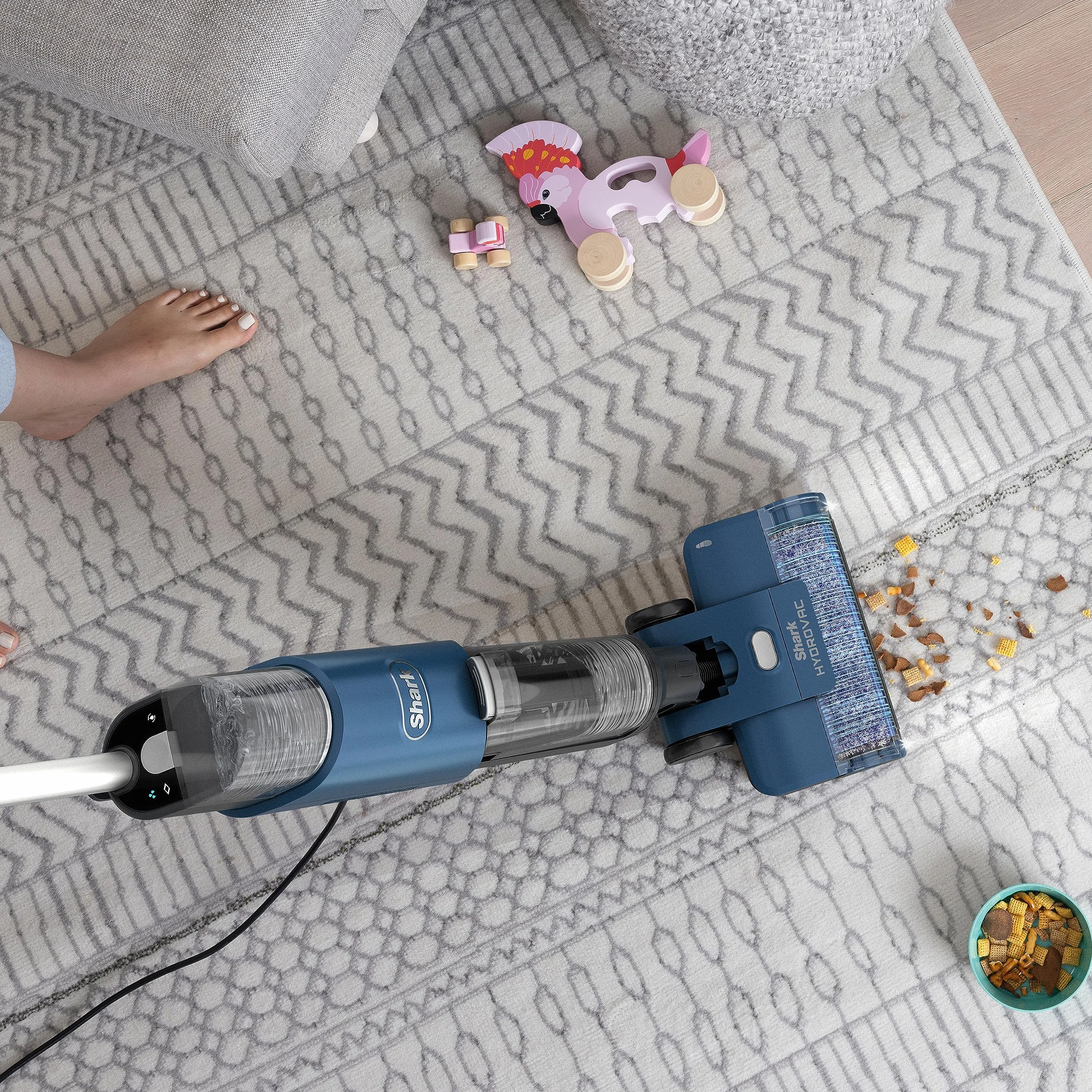 Shark HydroVac przewodowy odkurzacz do pracy na mokro i sucho, rolka przeciwdrobnoustrojowa, wielofunkcyjny środek eliminujący zapachy, 7,6 m przewodu, samoczyszczący mop do podłóg, niebieski WD100EU