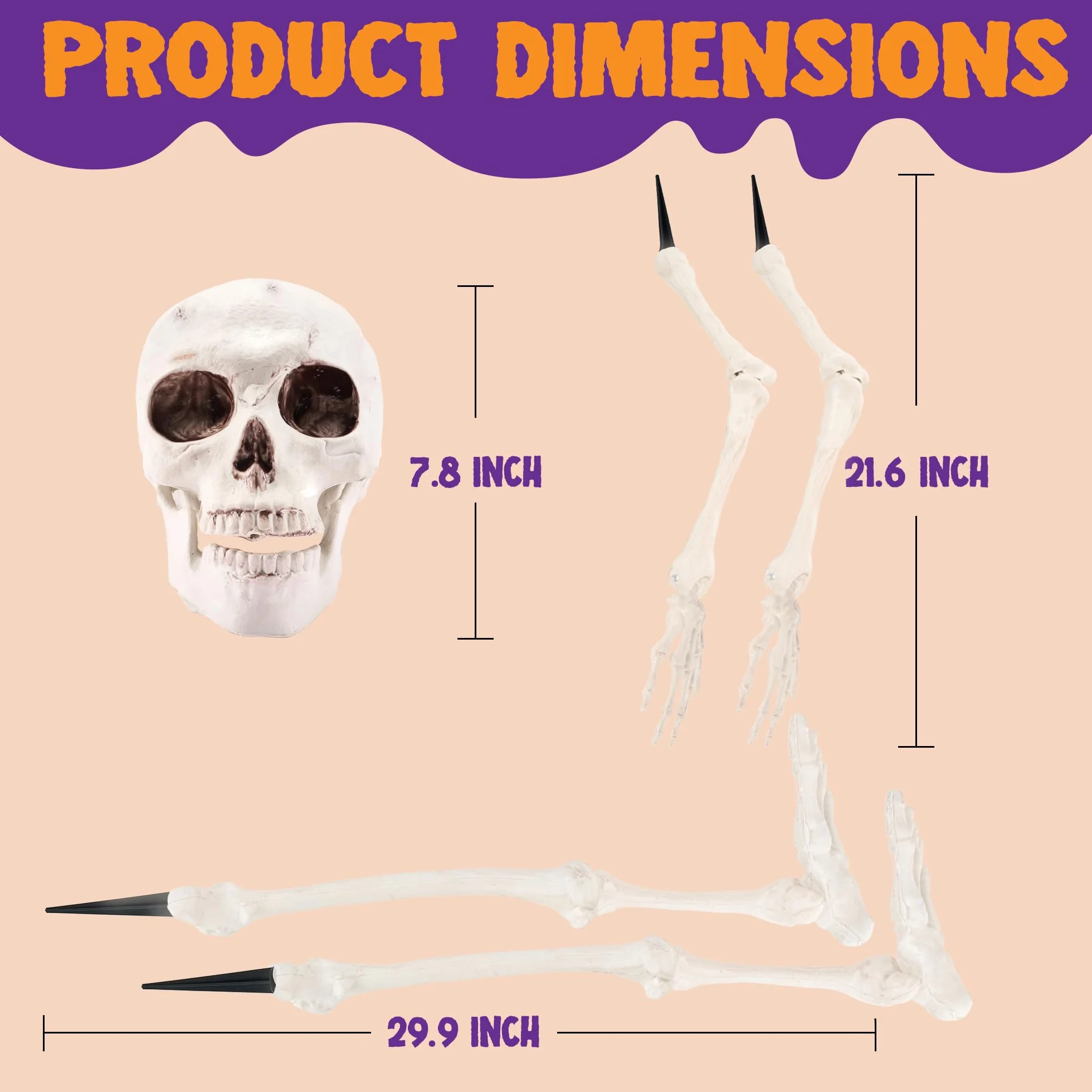 JOYIN 5 szt. naturalnej wielkości, szkielet, słupki, dekoracje na Halloween, szkielet całego ciała, podwórko, realistyczne słupki na podwórko, trawnik, ogród, na Halloween, podwórko, dekoracje