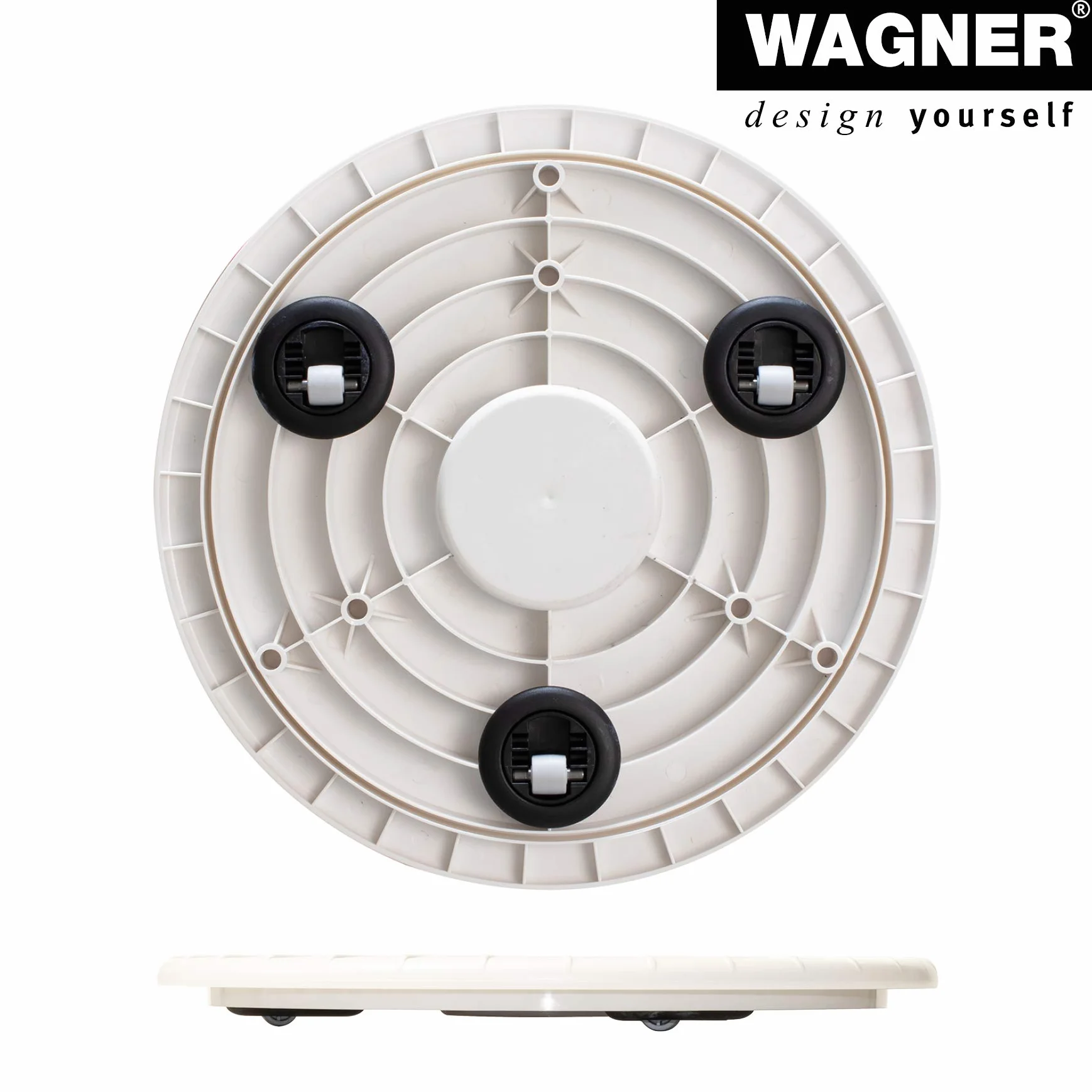 Wagner Ultra FLAT 20045101 wałek do roślin o średnicy 30 x 3 cm, do użytku wewnątrz z lekkimi łożyskami kulkowymi, wyjątkowo płaski wałek z tworzywa sztucznego ABS, biały, wodoodporny, nośność 100 kg