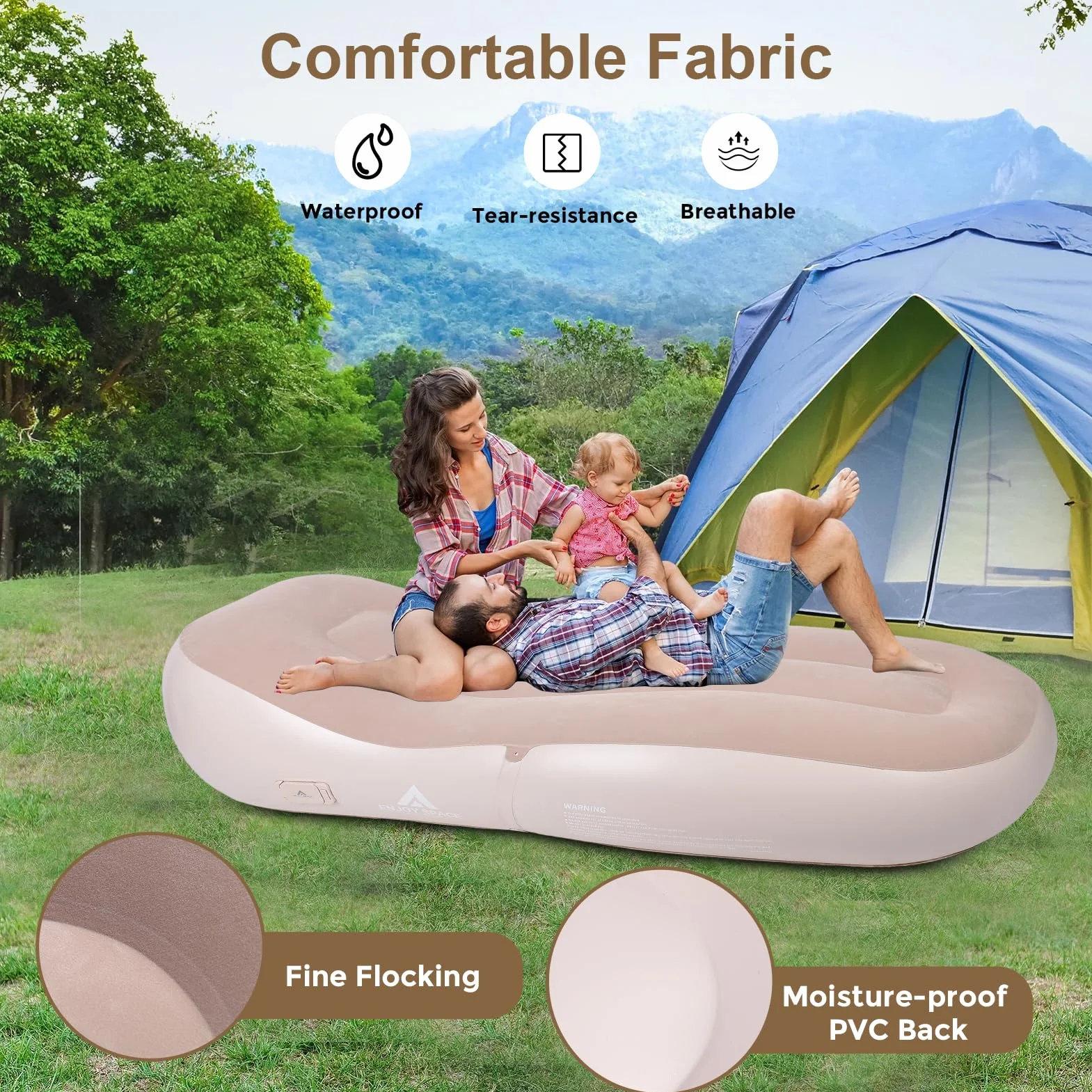 Sofa Powietrzna, Nadmuchiwany Leżak Plażowy z PVC, Flokowana Powierzchnia, Przenośna, Dmuchana Sofa, Automatyczna Inflacja, Pojedyncza Sofa Kempingowa z wbudowaną pompą do Użytku