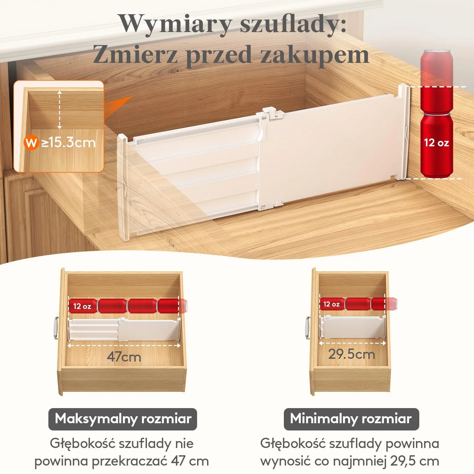 Lifewit 4-pakt głębokich przegród szufladowych o wysokości 15,2 cm, 29,2-47 cm rozszerzalne przegródki na ubrania do szuflad, regulowane organizery do szuflad komody, białe separatory szufladowe do