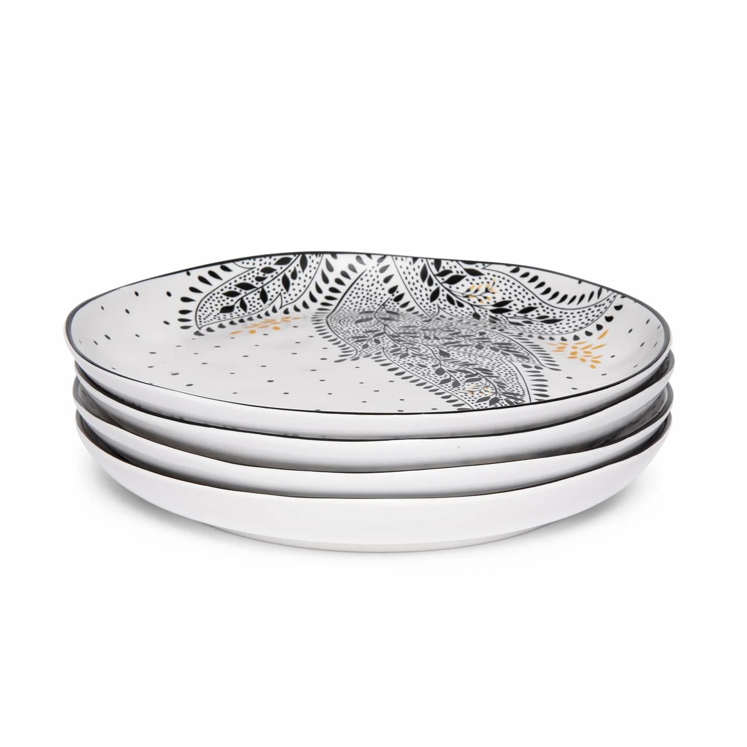 Portmeirion x Sara Miller London Artisanne Noir zestaw 4 talerzy sałatkowych (20,9 cm) – porcelanowe talerze ze złotymi detalami, czarno-biała zastawa stołowa