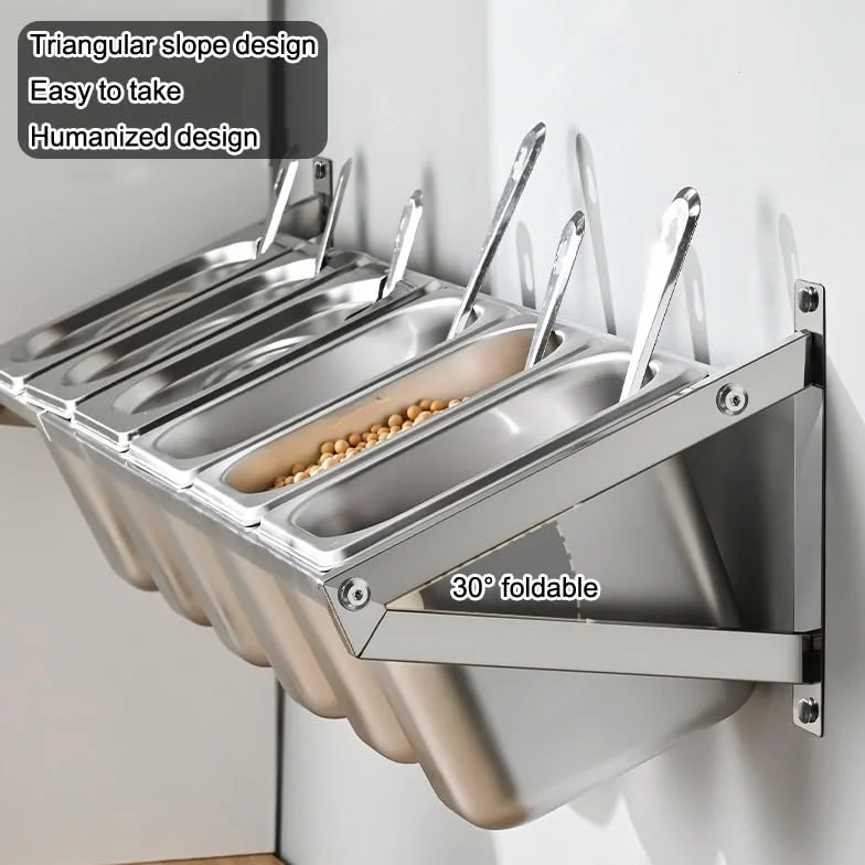 Naścienny organizer do pizzy – pojemniki na przyprawy ze stali nierdzewnej z pokrywką na sosy, przyprawy i składniki sałatkowe (48 x 22 x 18 cm)