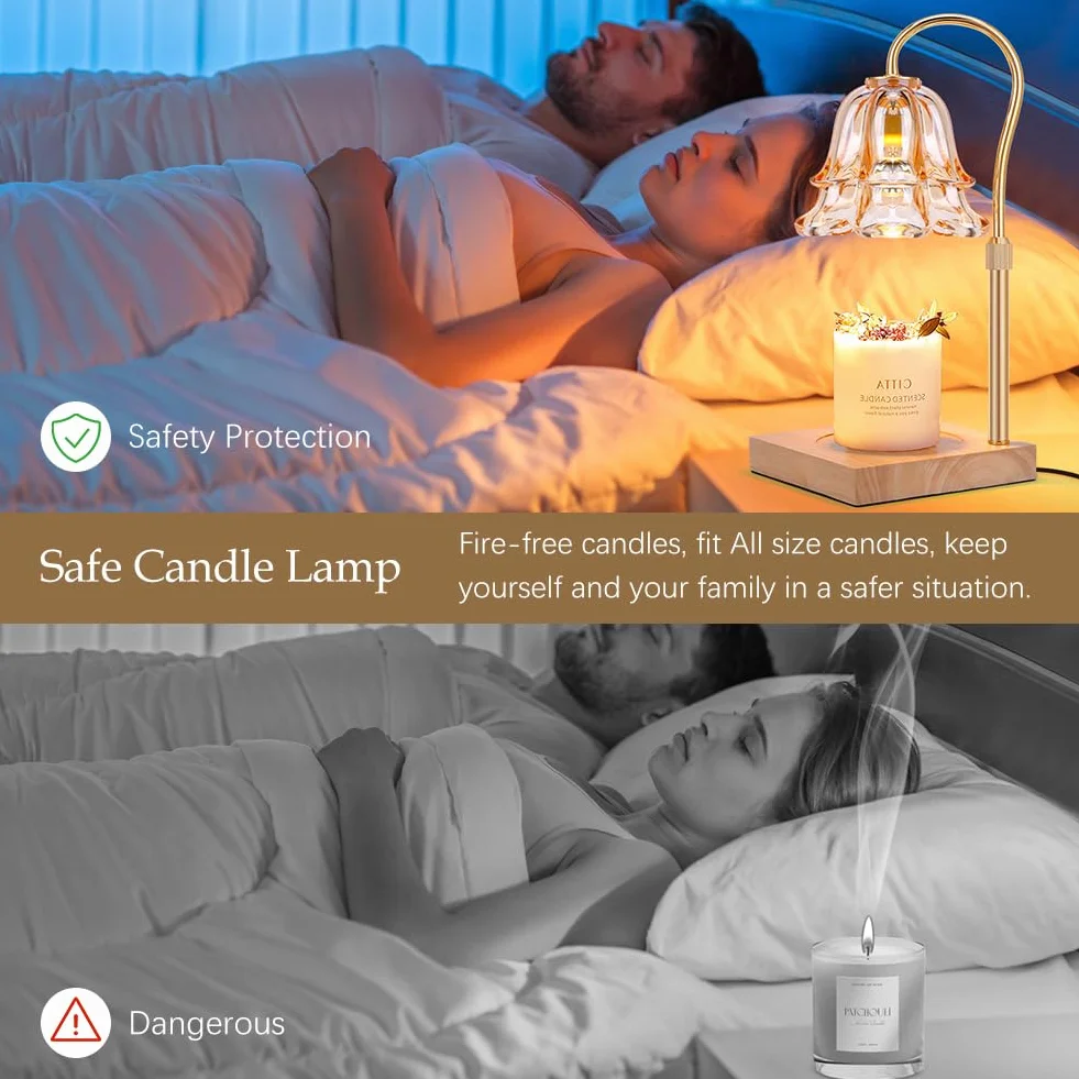 Lampa świeczkowa z timerem i regulatorem intensywności, Vintage podgrzewacz świec 2 żarówki