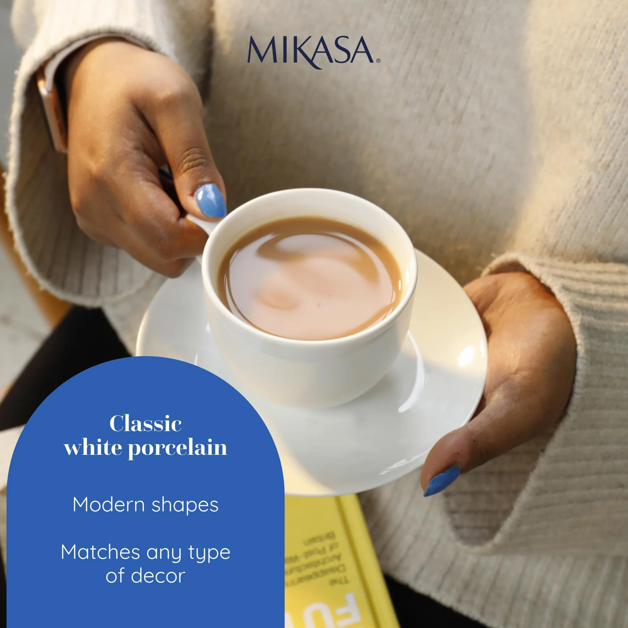 Mikasa Chalk 2-częściowy porcelanowy zestaw filiżanek i spodków do herbaty, białe filiżanki i spodki, 220 ml | porcelanowe filiżanki i spodki | można myć w zmywarce i używać w kuchence mikrofalowej