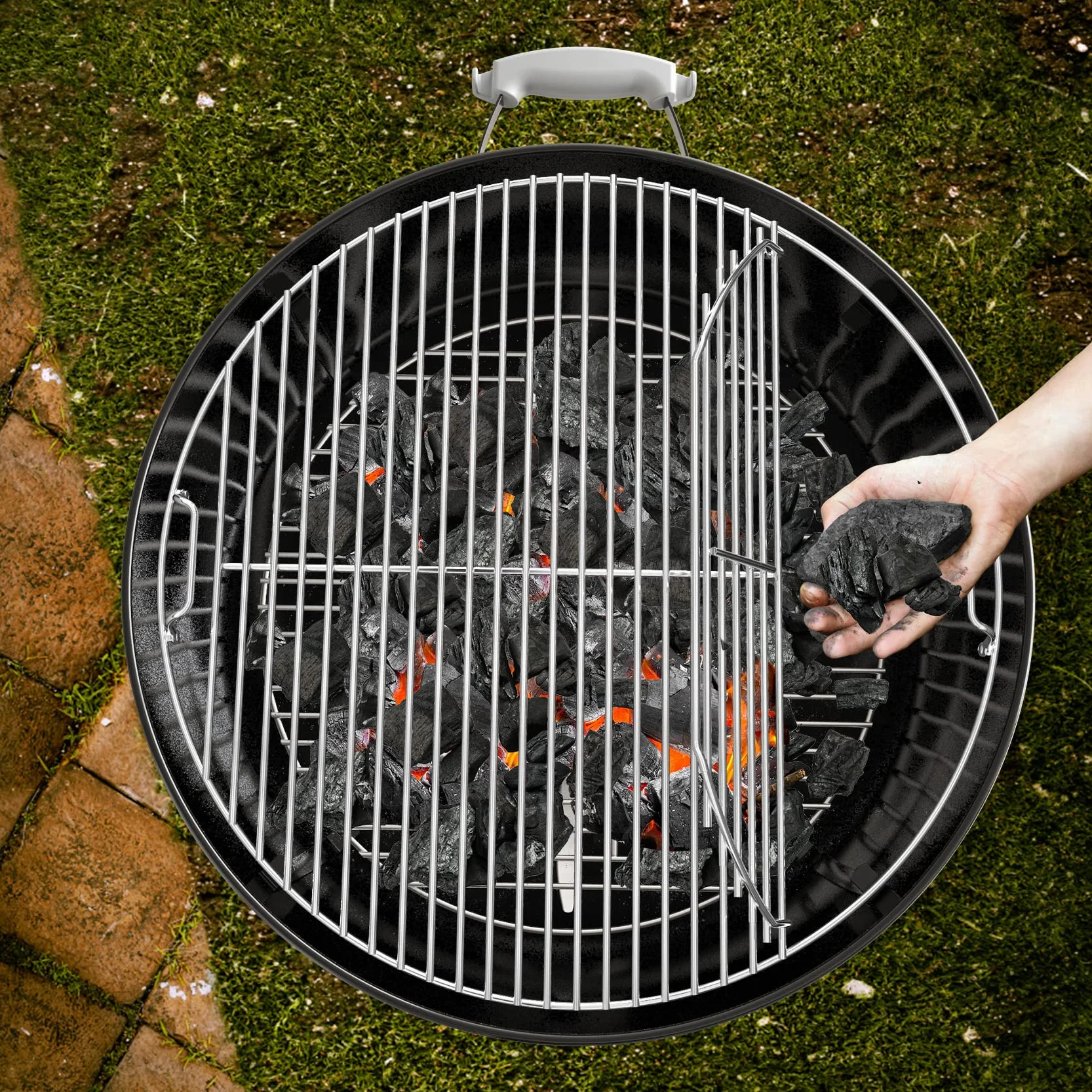 only fire Ruszt do gotowania ze stali nierdzewnej, ruszt do grilla BBQ z pojedynczym otworem z odpinanym uchwytem, do grilla na węgiel Weber 22 cali