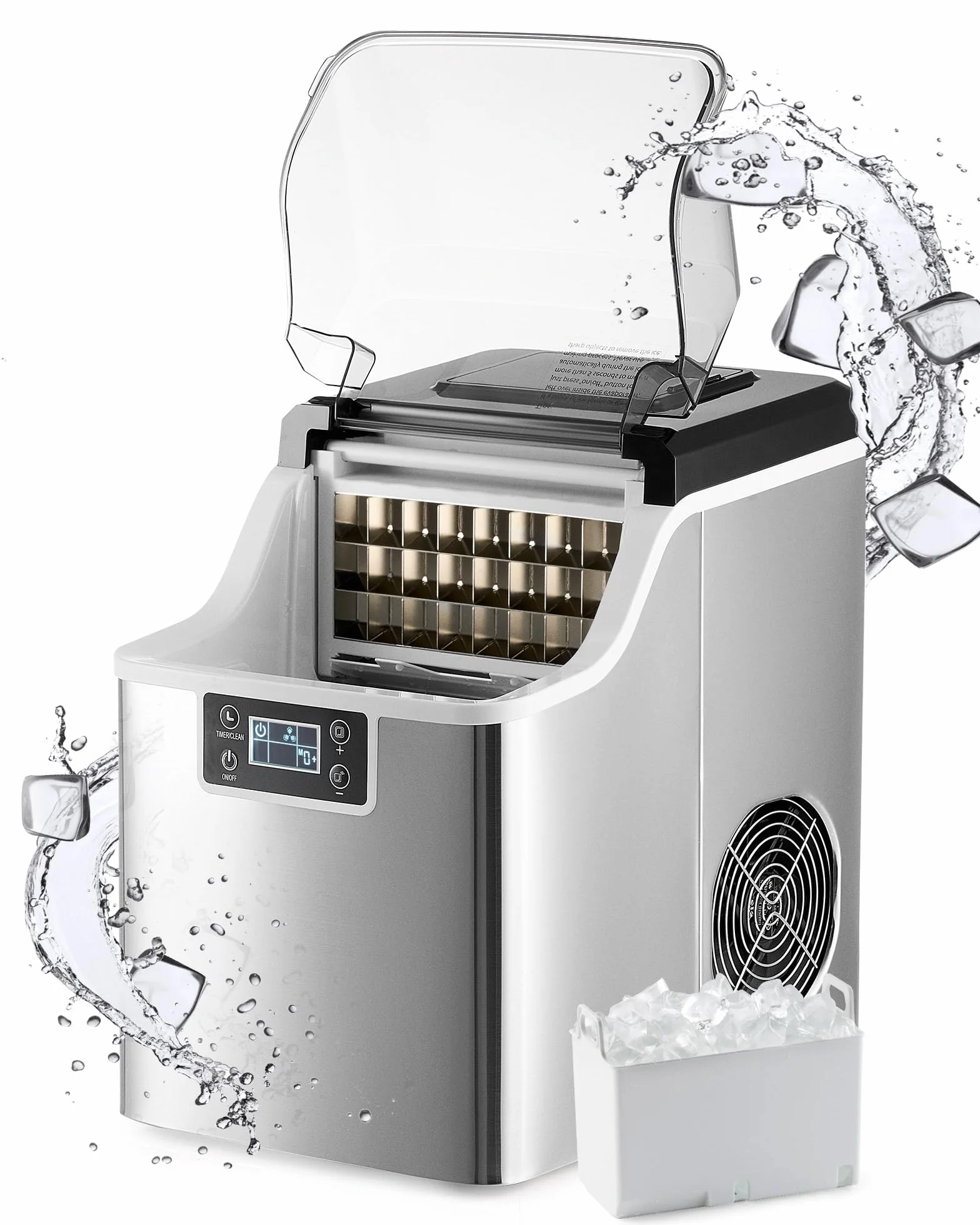 Wilprep mała maszyna do robienia kostek lodu z funkcją samoczyszczenia, 22 kg/24h, kostkarka do lodu ze stali nierdzewnej z ekranem LCD, do biura, restauracji, baru, kawiarni (22 kg wydajność dziennie